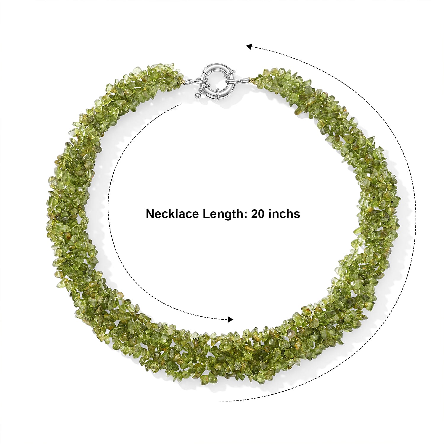 Peridot 665.00 ctw Chips Necklace (20 Inches) in Silvertone