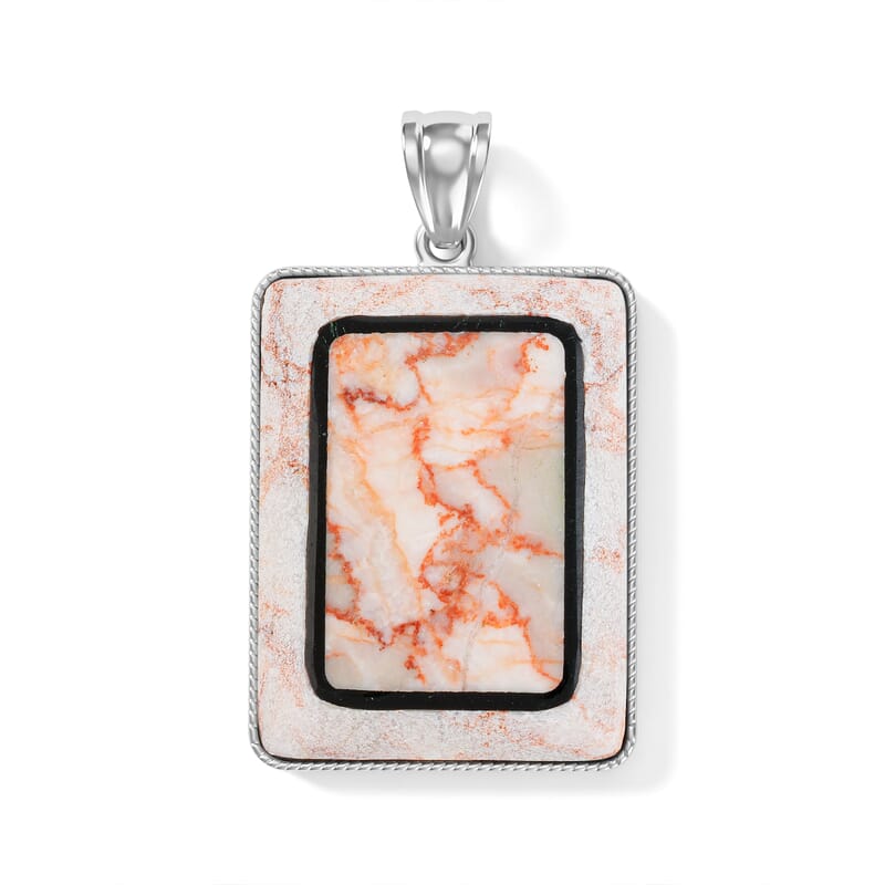 Crazy Lace Agate 95.00 ctw Rectangle Pendant without Chain in Silvertone