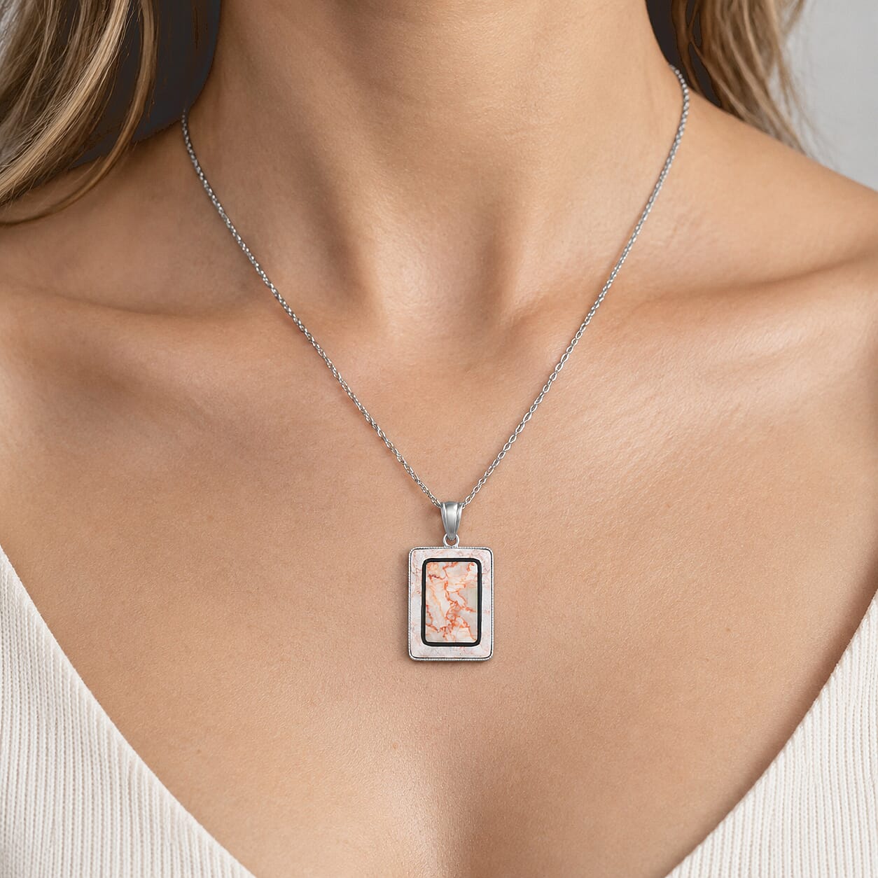 Crazy Lace Agate 95.00 ctw Rectangle Pendant without Chain in Silvertone
