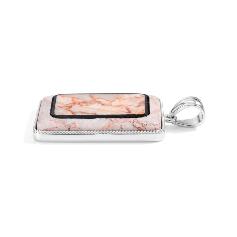 Crazy Lace Agate 95.00 ctw Rectangle Pendant without Chain in Silvertone