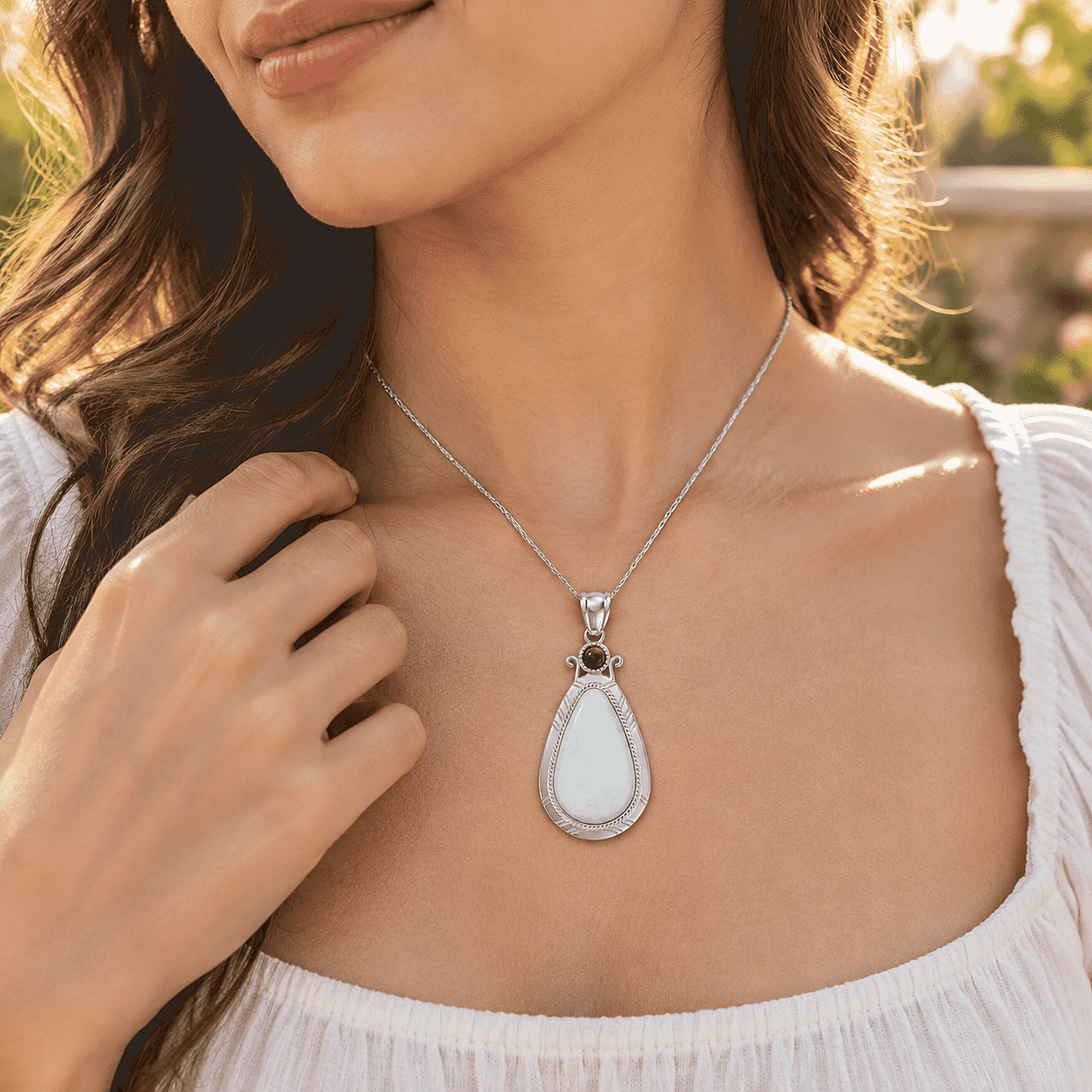 Amazonite 30.00 ctw Feather Pendant without Chain in Silvertone (Center Stone Varies)