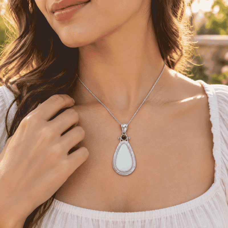 Amazonite 30.00 ctw Feather Pendant without Chain in Silvertone (Center Stone Varies)