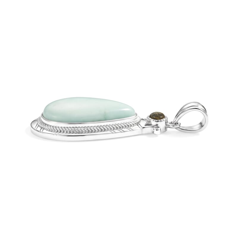 Amazonite 30.00 ctw Feather Pendant without Chain in Silvertone (Center Stone Varies)