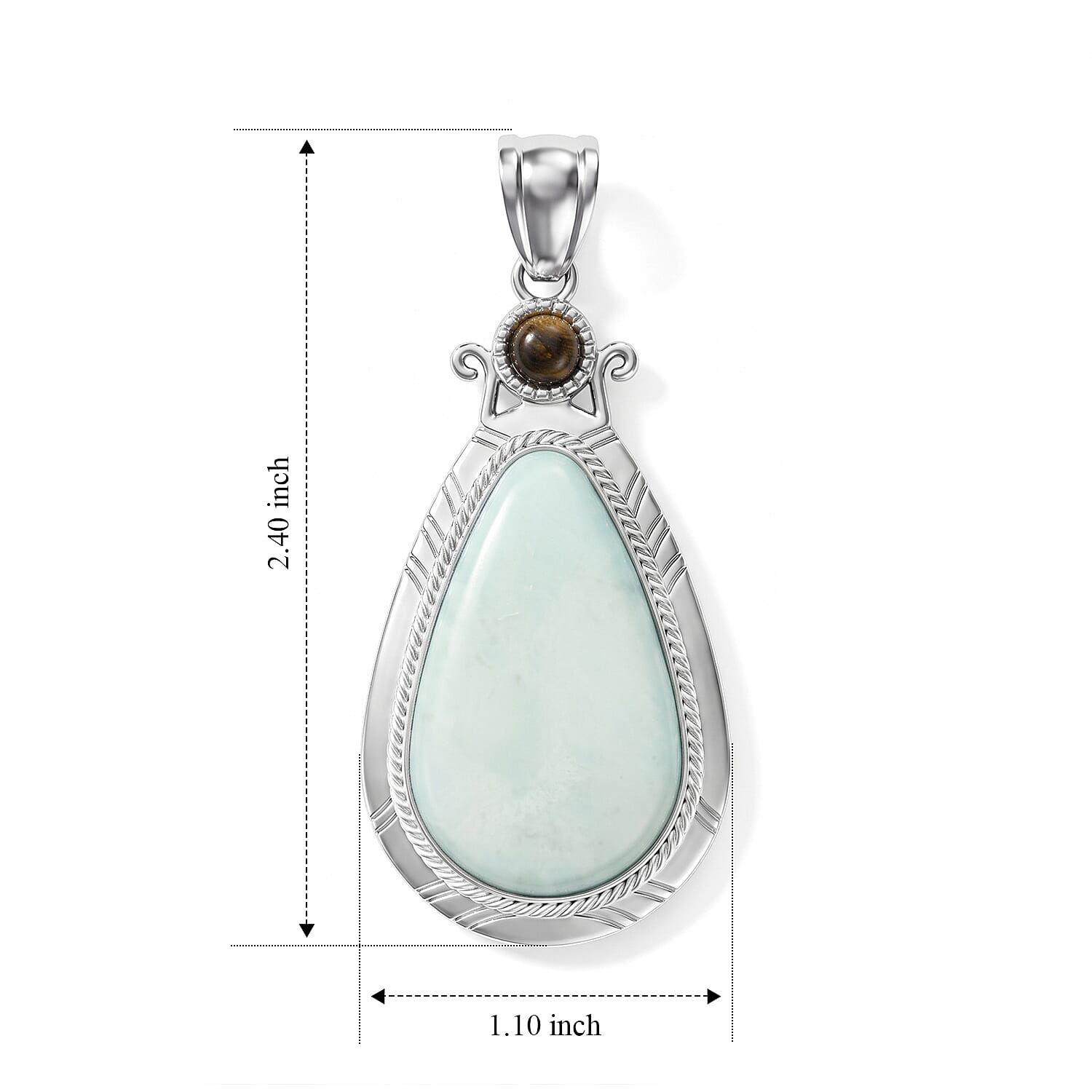 Amazonite 30.00 ctw Feather Pendant without Chain in Silvertone (Center Stone Varies)