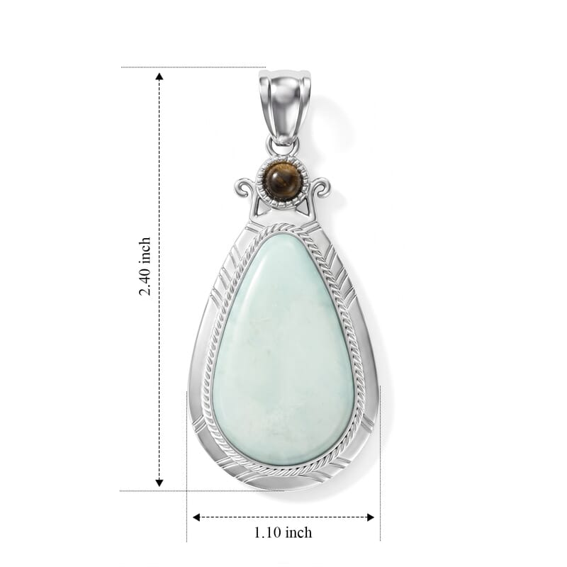Amazonite 30.00 ctw Feather Pendant without Chain in Silvertone (Center Stone Varies)