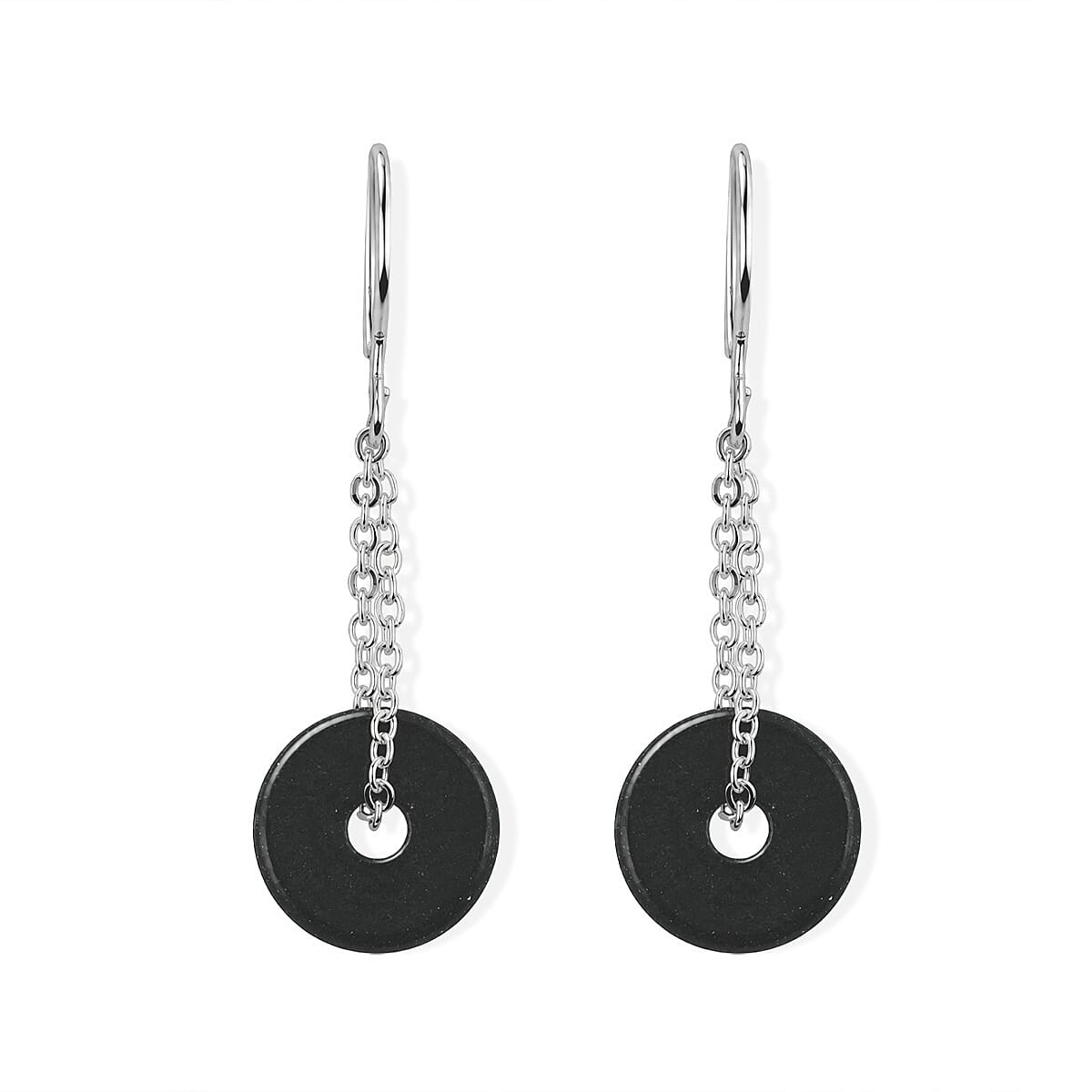 Black Feldspar 4.00 ctw Donut Drop Earrings in Silvertone