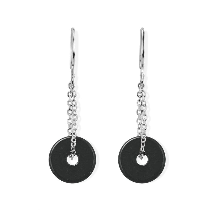 Black Feldspar 4.00 ctw Donut Drop Earrings in Silvertone