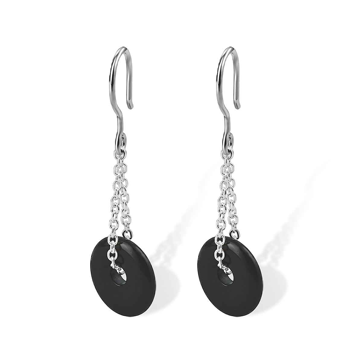 Black Feldspar 4.00 ctw Donut Drop Earrings in Silvertone