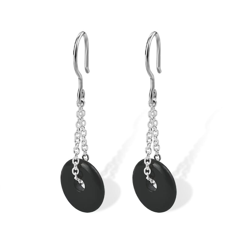 Black Feldspar 4.00 ctw Donut Drop Earrings in Silvertone