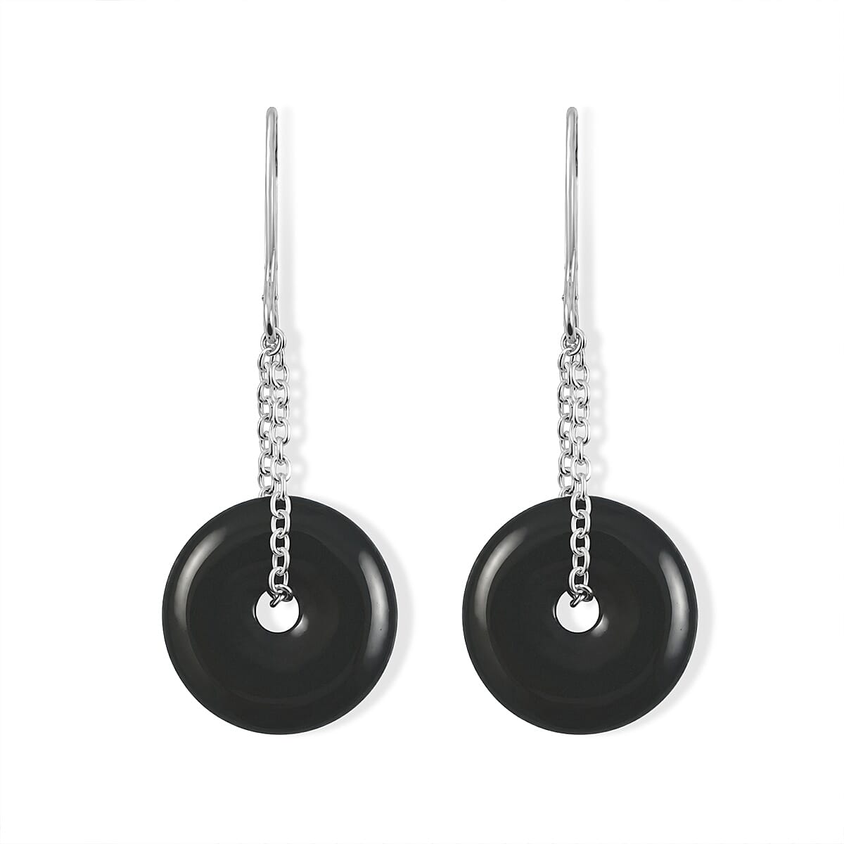 Black Feldspar 10.00 ctw Donut Drop Earrings in Silvertone