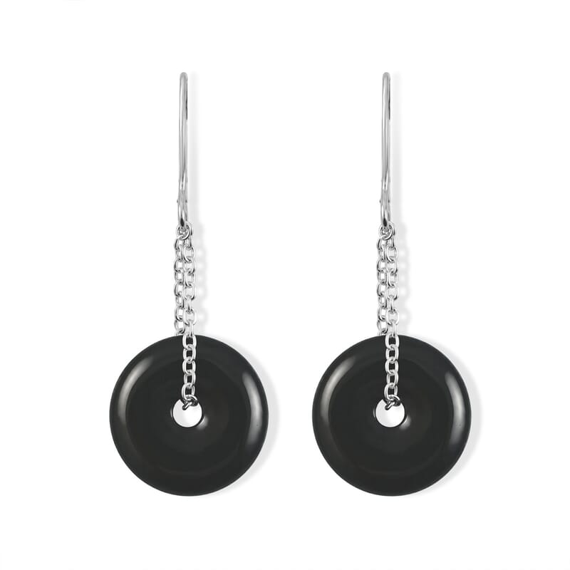 Black Feldspar 10.00 ctw Donut Drop Earrings in Silvertone
