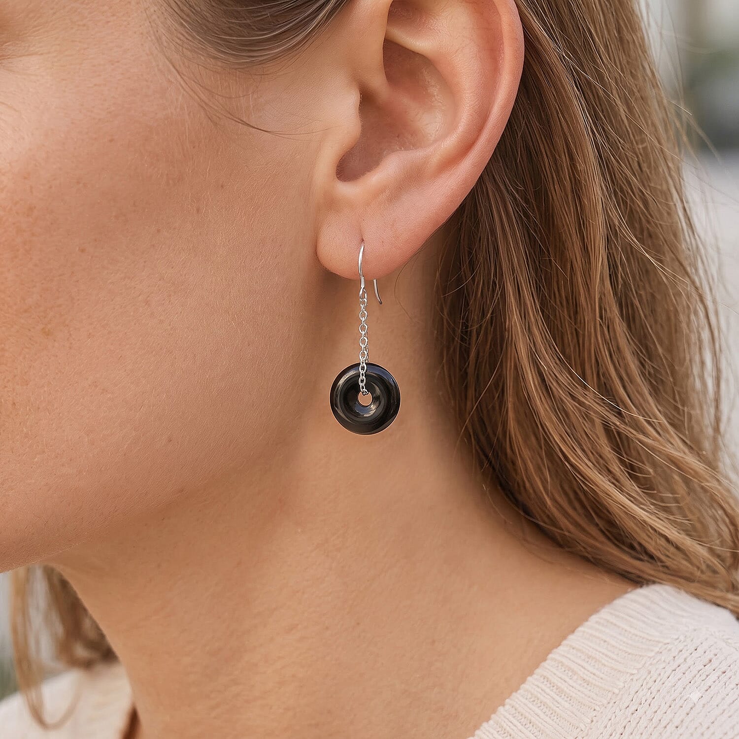 Black Feldspar 10.00 ctw Donut Drop Earrings in Silvertone