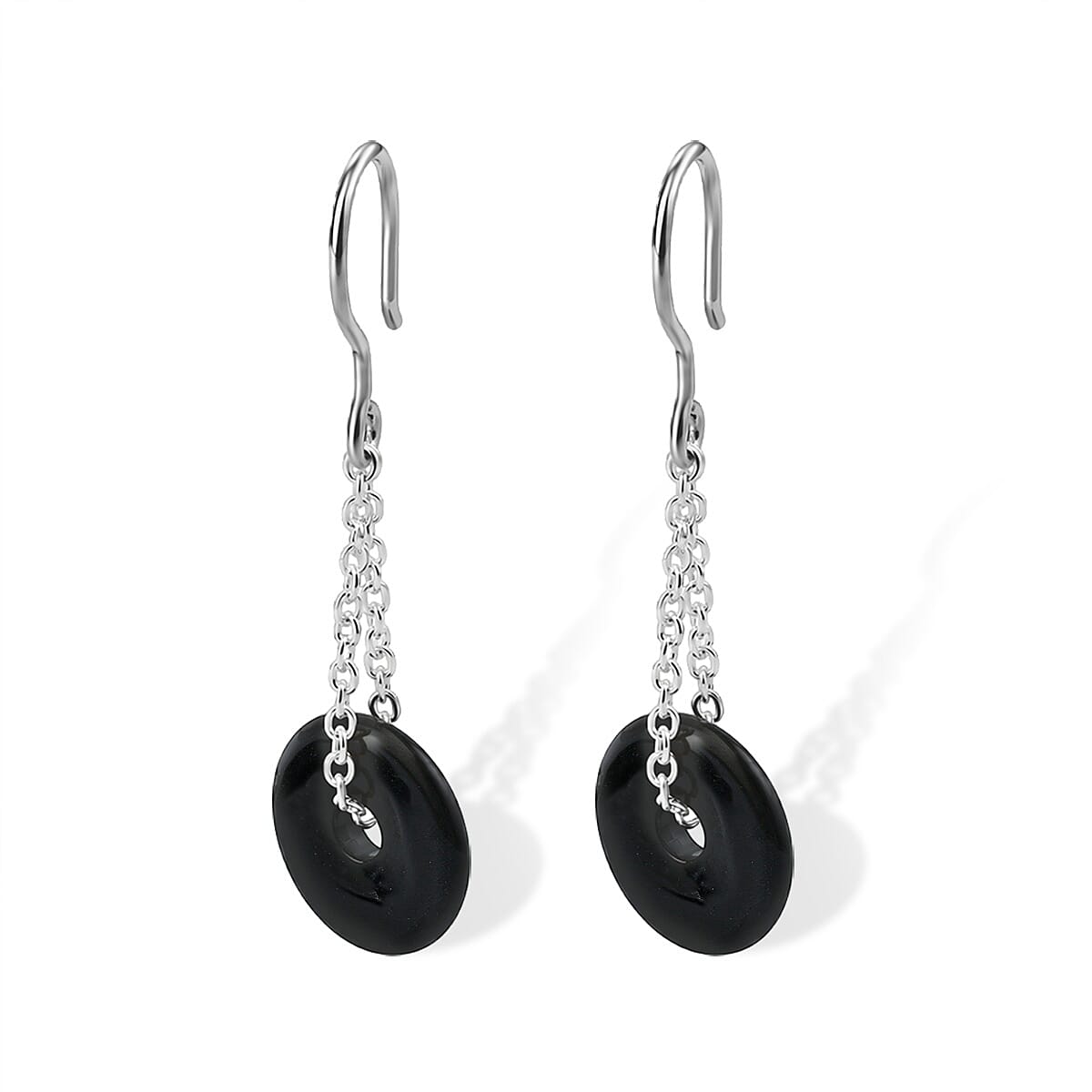 Black Feldspar 10.00 ctw Donut Drop Earrings in Silvertone