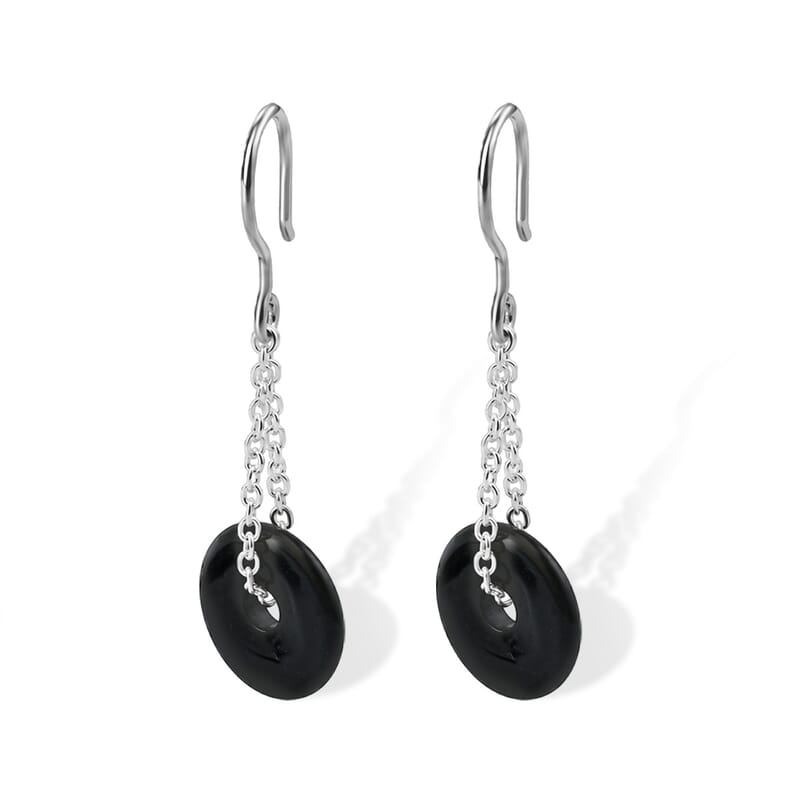 Black Feldspar 10.00 ctw Donut Drop Earrings in Silvertone
