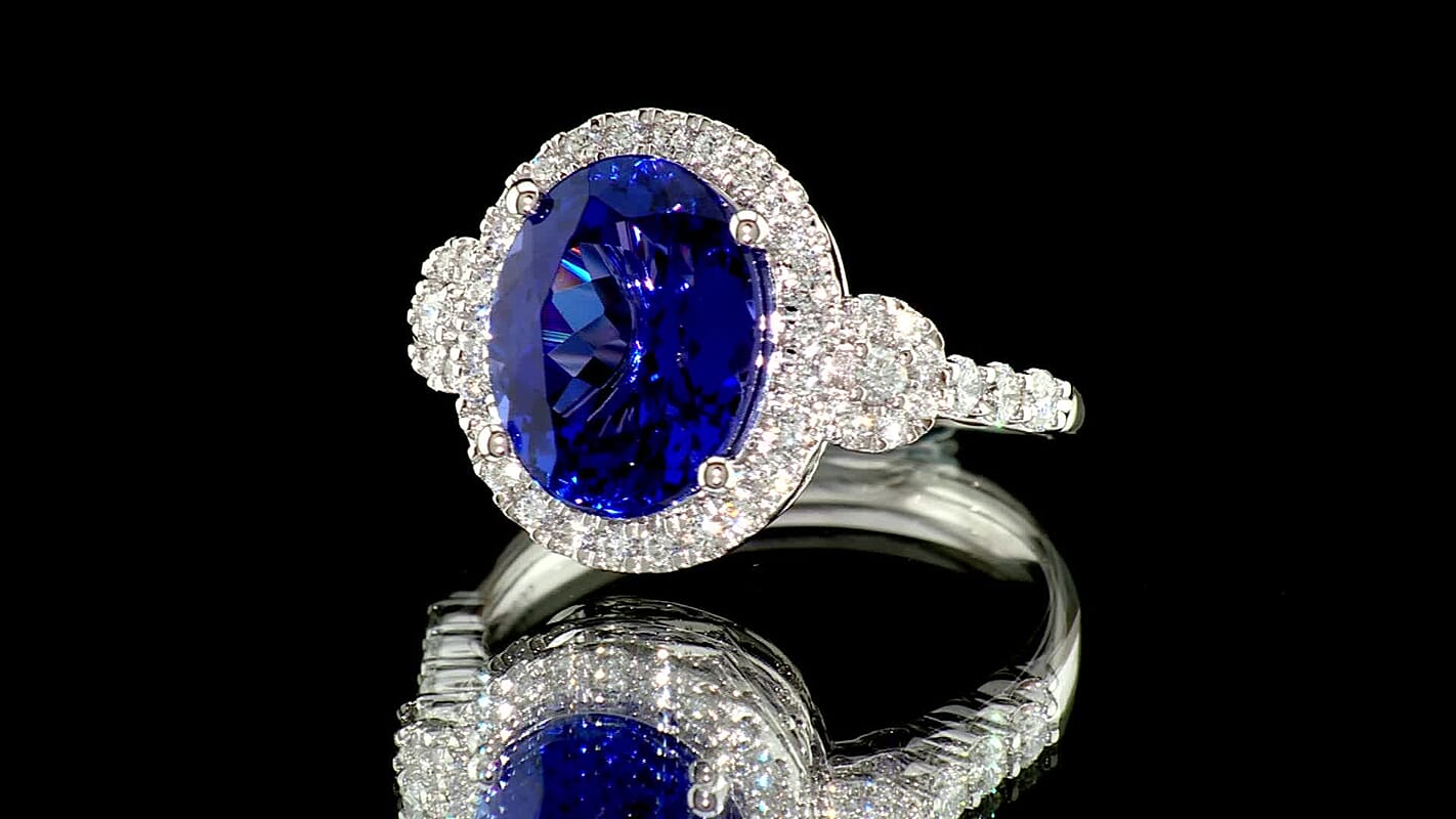 Certified & Appraised Rhapsody AAAA Tanzanite and Diamond E-F VS 4.65 ctw Ring in 950 Platinum (Size 10.0) 6.05 Grams