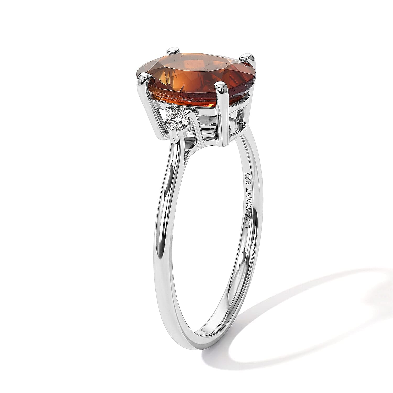 Premium Red Citrine and Luxuriant Lab Grown Diamond (SI) 2.40 ctw Flora Trio Ring in Rhodium Over Sterling Silver (Size 5.0)