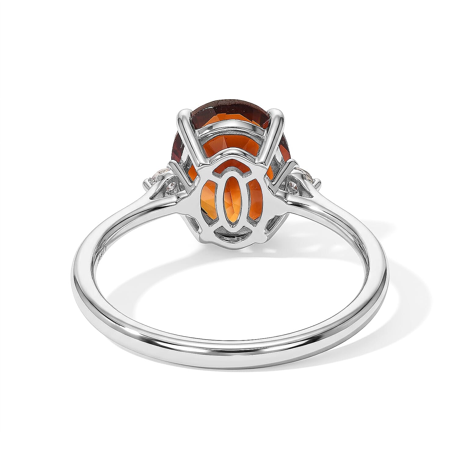 Premium Red Citrine and Luxuriant Lab Grown Diamond (SI) 2.40 ctw Flora Trio Ring in Rhodium Over Sterling Silver (Size 5.0)
