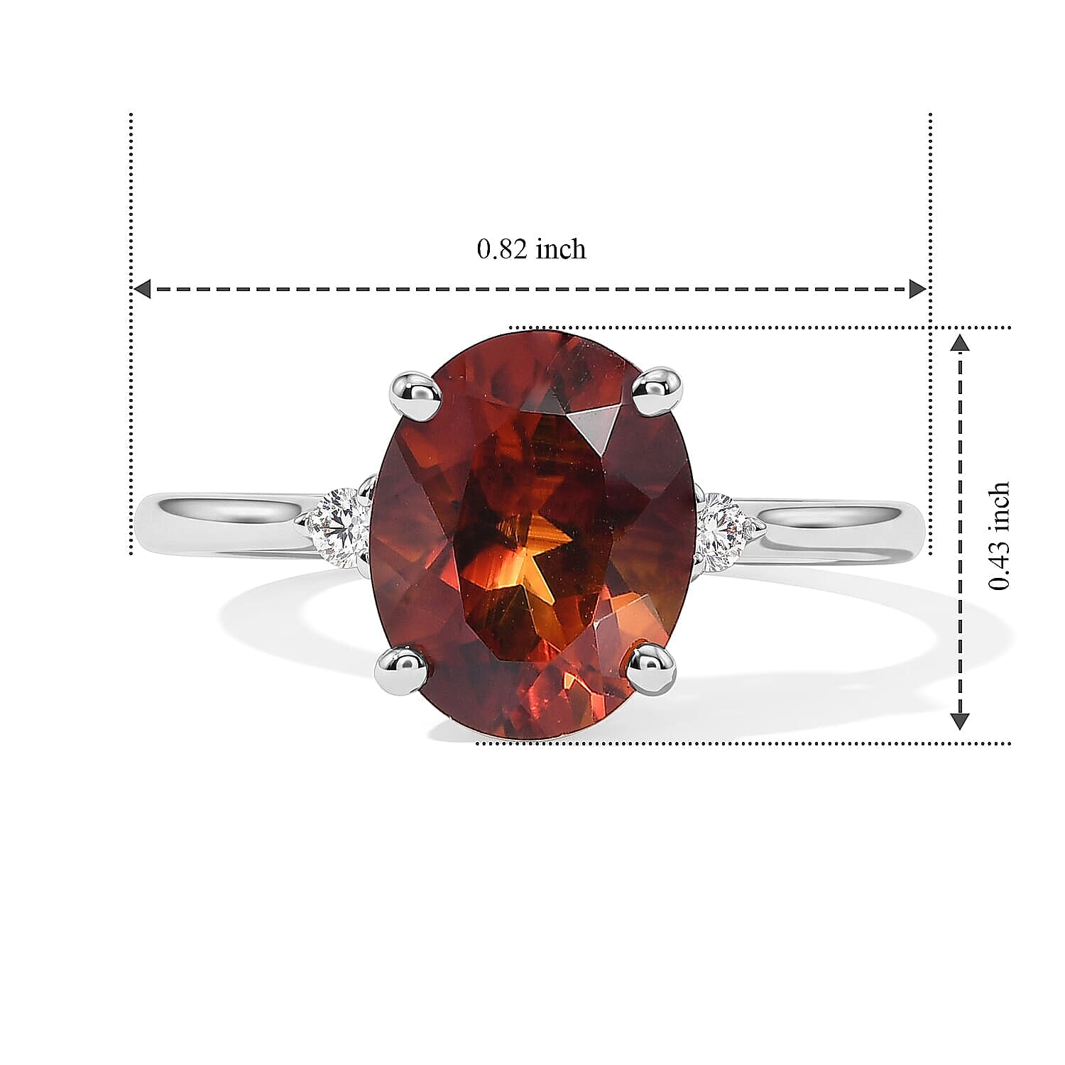 Premium Red Citrine and Luxuriant Lab Grown Diamond (SI) 2.40 ctw Flora Trio Ring in Rhodium Over Sterling Silver (Size 5.0)