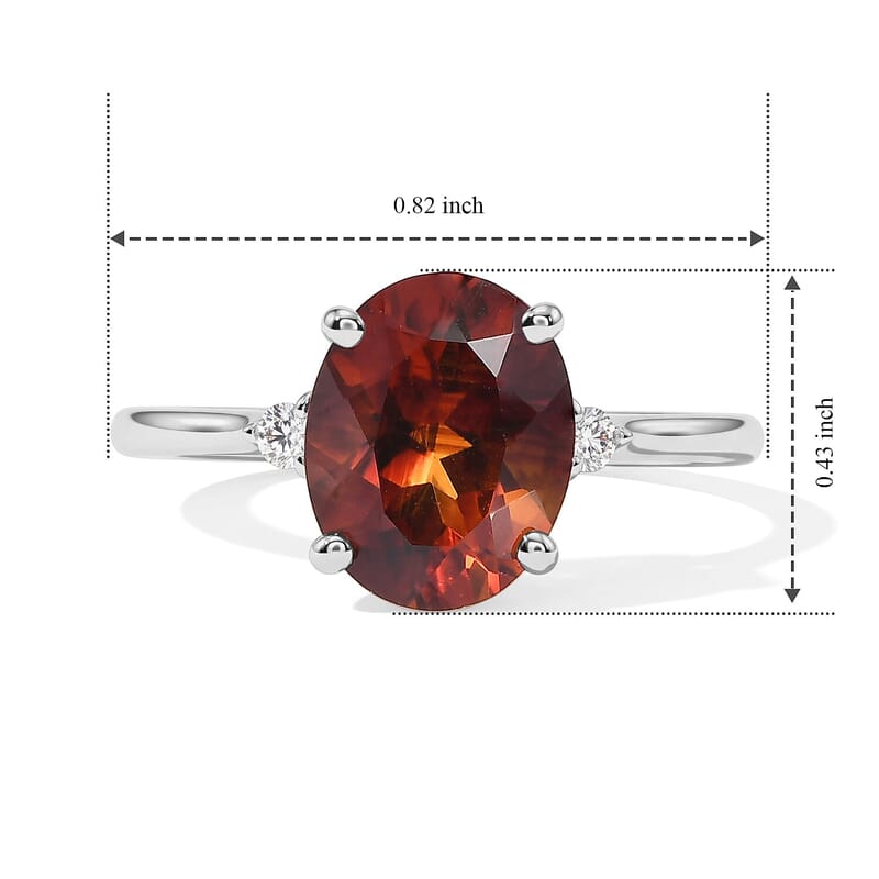 Premium Red Citrine and Luxuriant Lab Grown Diamond (SI) 2.40 ctw Flora Trio Ring in Rhodium Over Sterling Silver (Size 5.0)