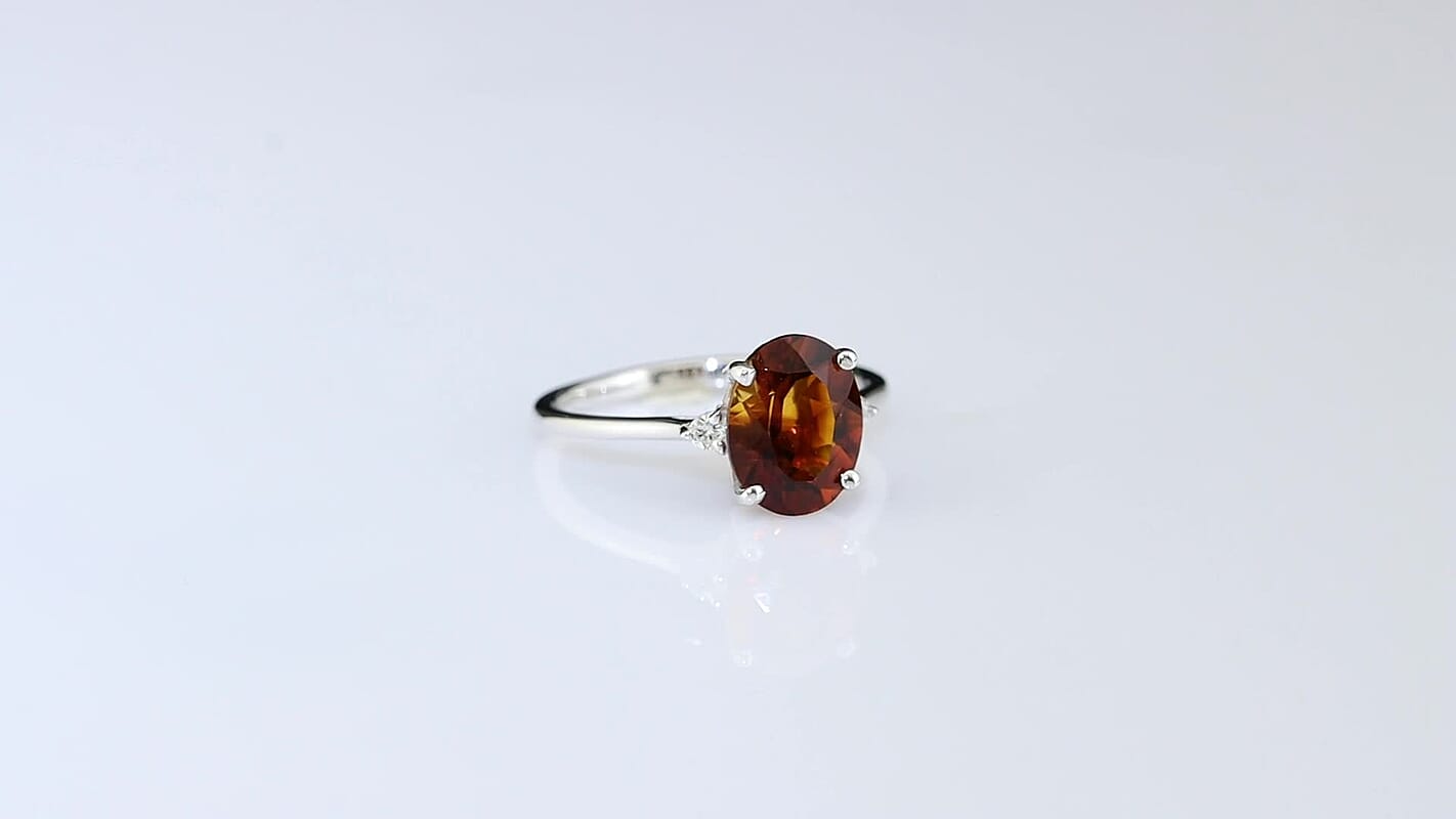 Premium Red Citrine and Luxuriant Lab Grown Diamond SI 2.40 ctw Ring in Rhodium Over Sterling Silver (Size 7.0)
