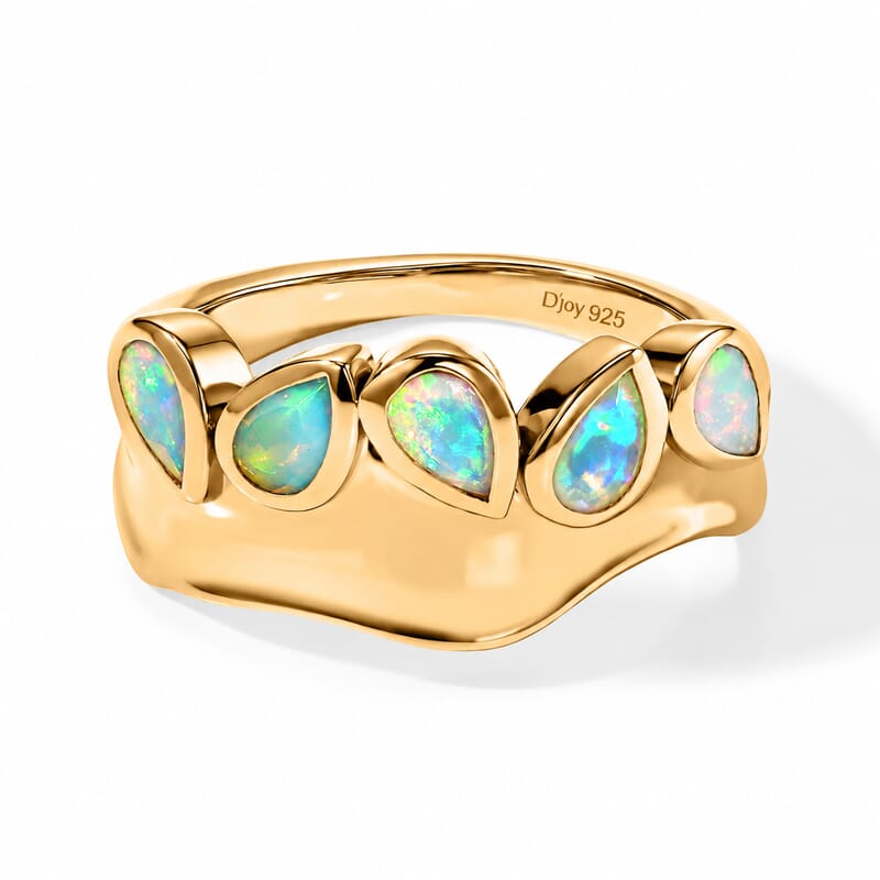 D'Joy Ethiopian Welo Opal 0.80 ctw Ocean Crest Ring in 18K YG Plated Sterling Silver (Size 10.0)