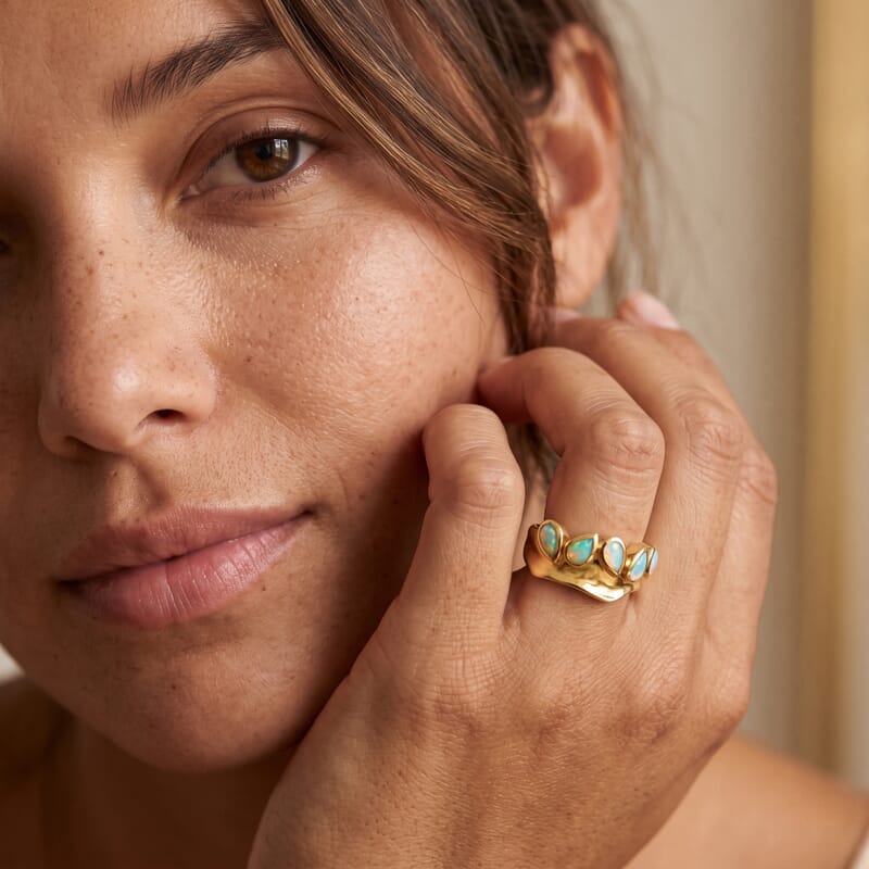 D'Joy Ethiopian Welo Opal 0.80 ctw Ocean Crest Ring in 18K YG Plated Sterling Silver (Size 10.0)