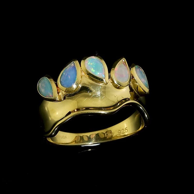 D''Joy Ethiopian Welo Opal 5 Stone Ring in 18K YG Plated Sterling Silver (Size 10.0) 0.80 ctw