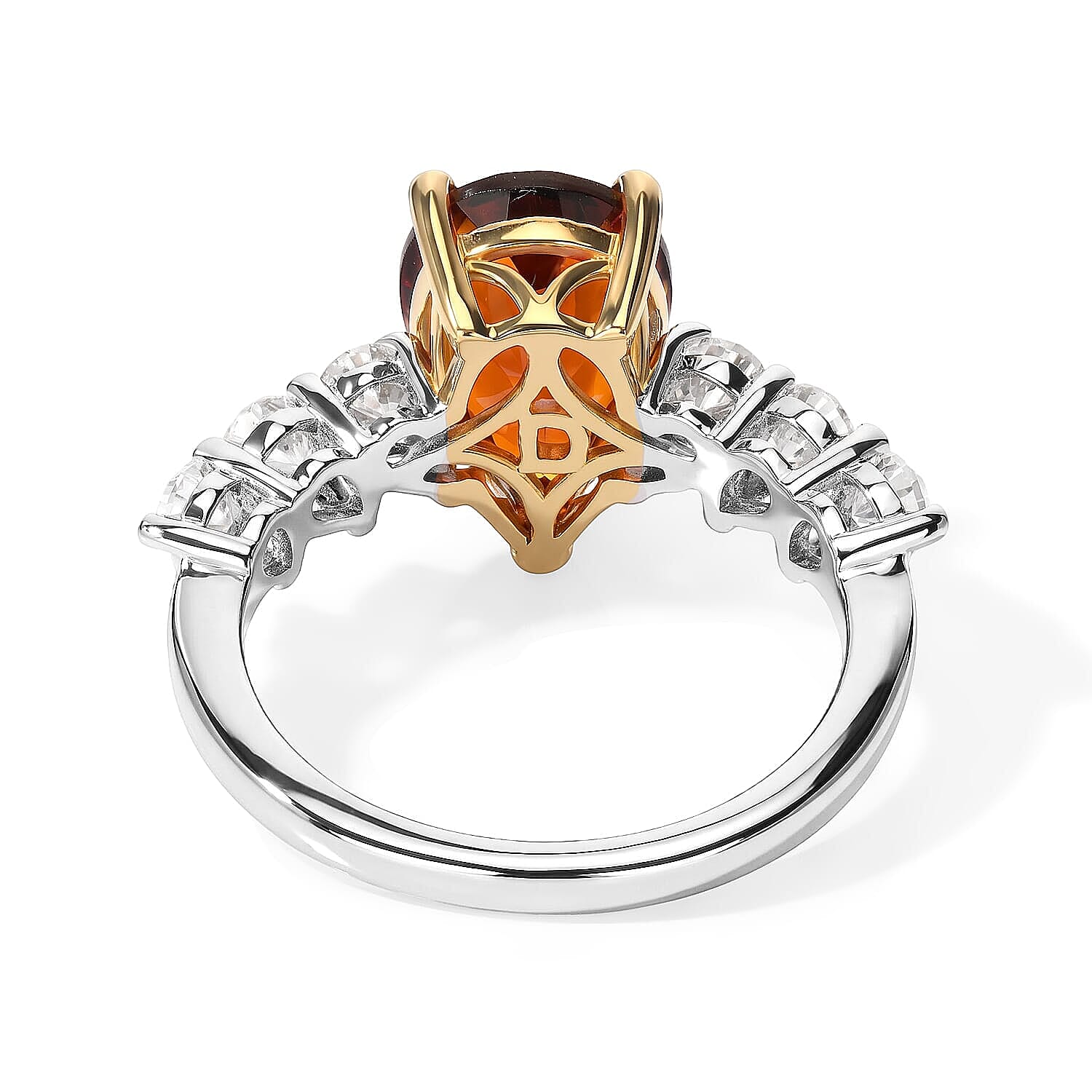 D'Joy Premium Red Citrine and Moissanite 3.90 ctw Jasmine Link Ring in 18K Vermeil YG and Rhodium Over Sterling Silver (Size 6.0)
