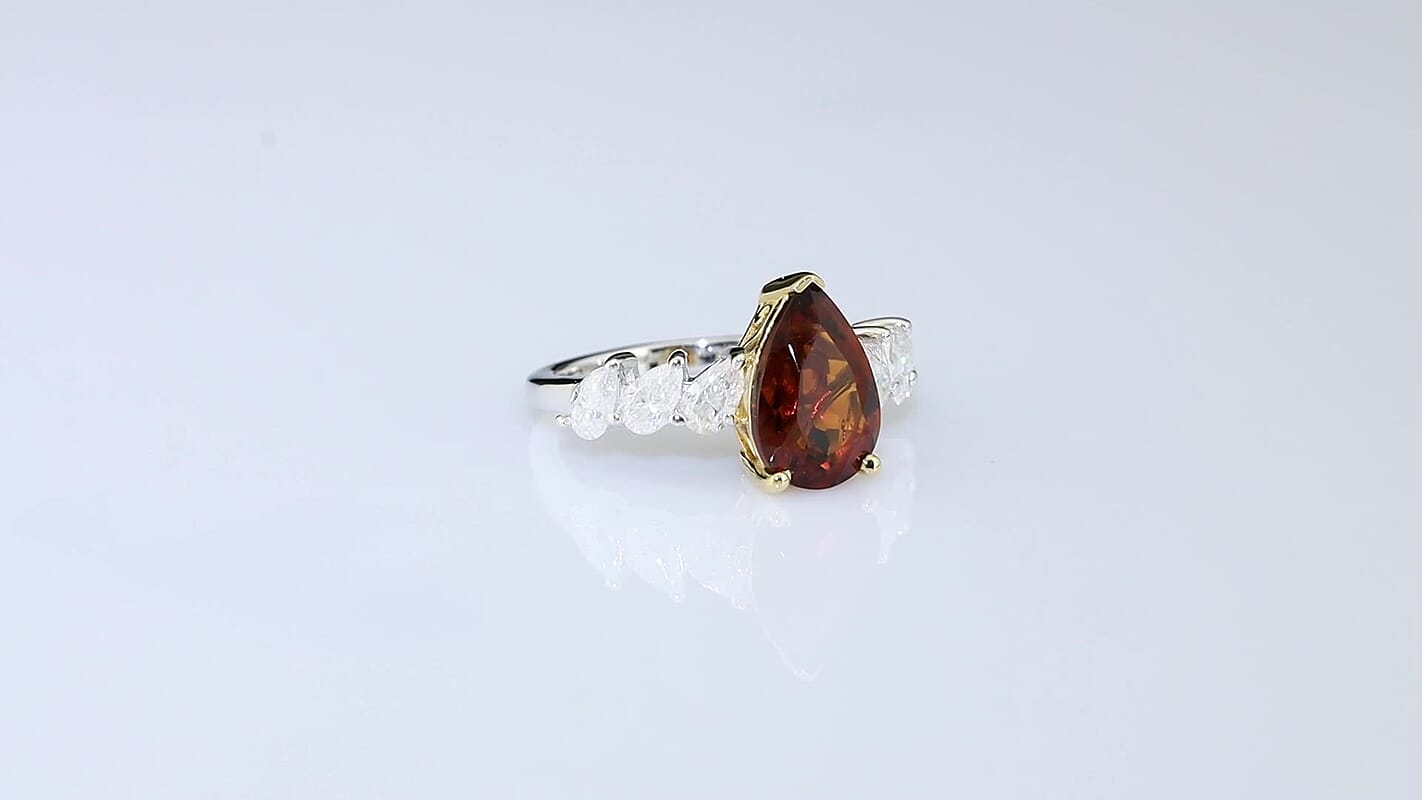 D''Joy Premium Red Citrine, Moissanite Ring in in 18K Vermeil YG and Rhodium Over Sterling Silver (Size 10.0) 3.90 ctw
