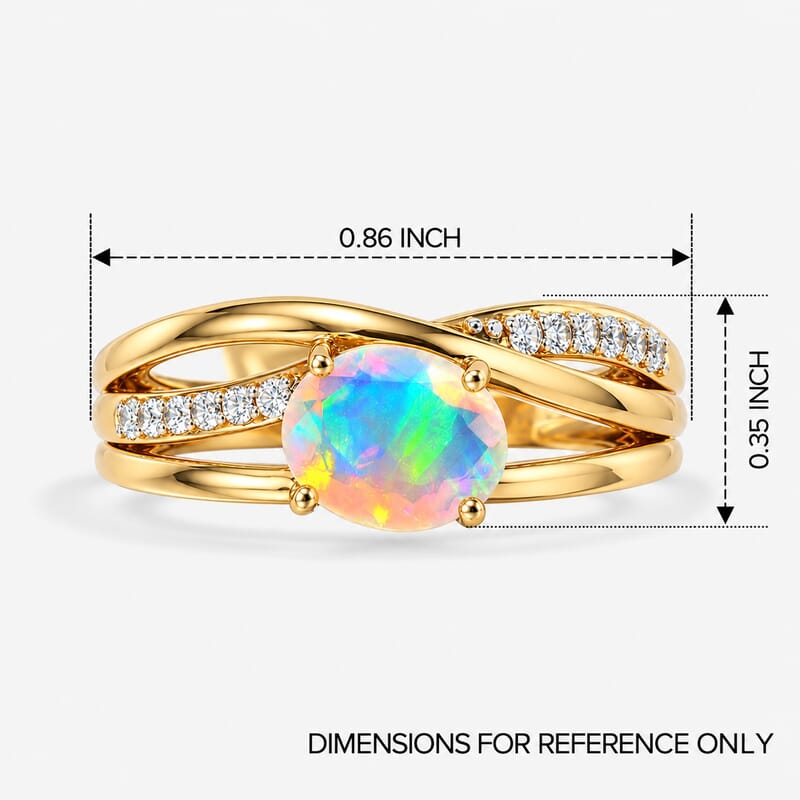 D'Joy Premium Ethiopian Welo Opal and White Zircon 1.00 ctw Ring in 18K Vermeil Yellow Gold Over Sterling Silver (Size 10.0)