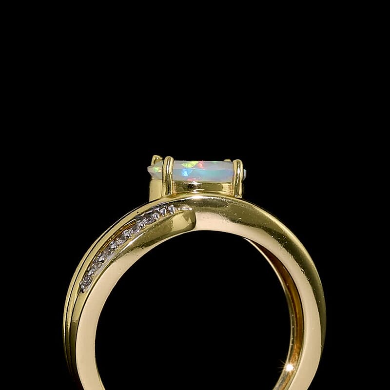D''Joy Premium Ethiopian Welo Opal, White Zircon Ring in 18K Vermeil YG Over Sterling Silver (Size 10.0) 1.00 ctw