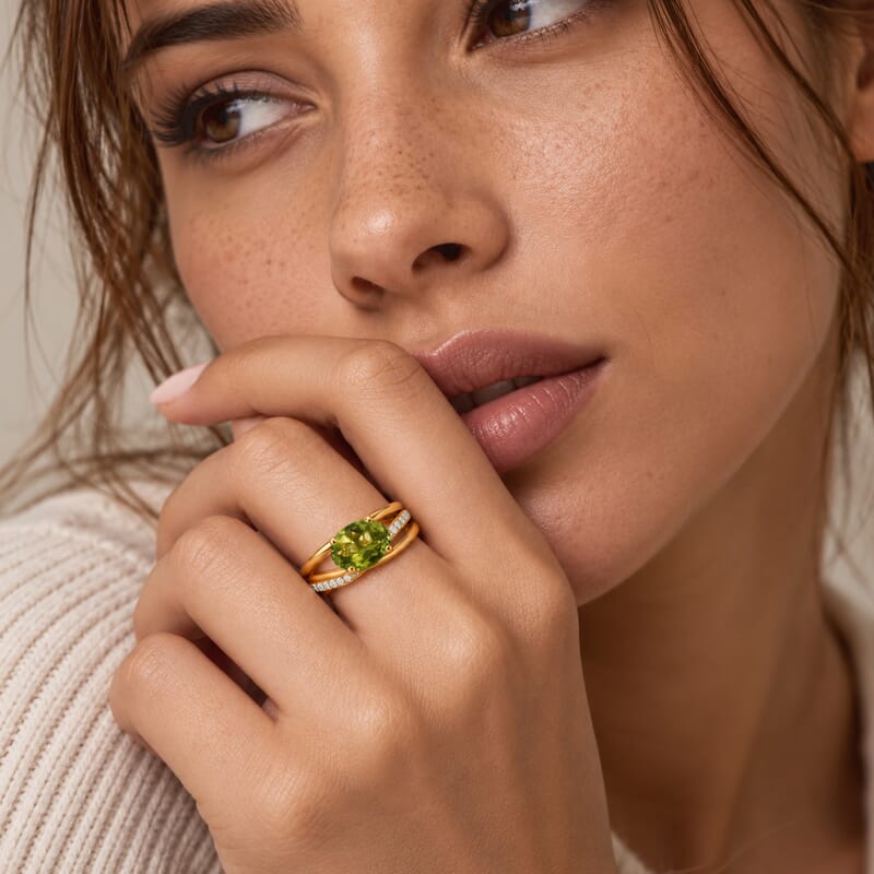D'Joy Hebei Peridot and White Zircon 1.60 ctw Ring in 18K Vermeil Yellow Gold Over Sterling Silver (Size 10.0)