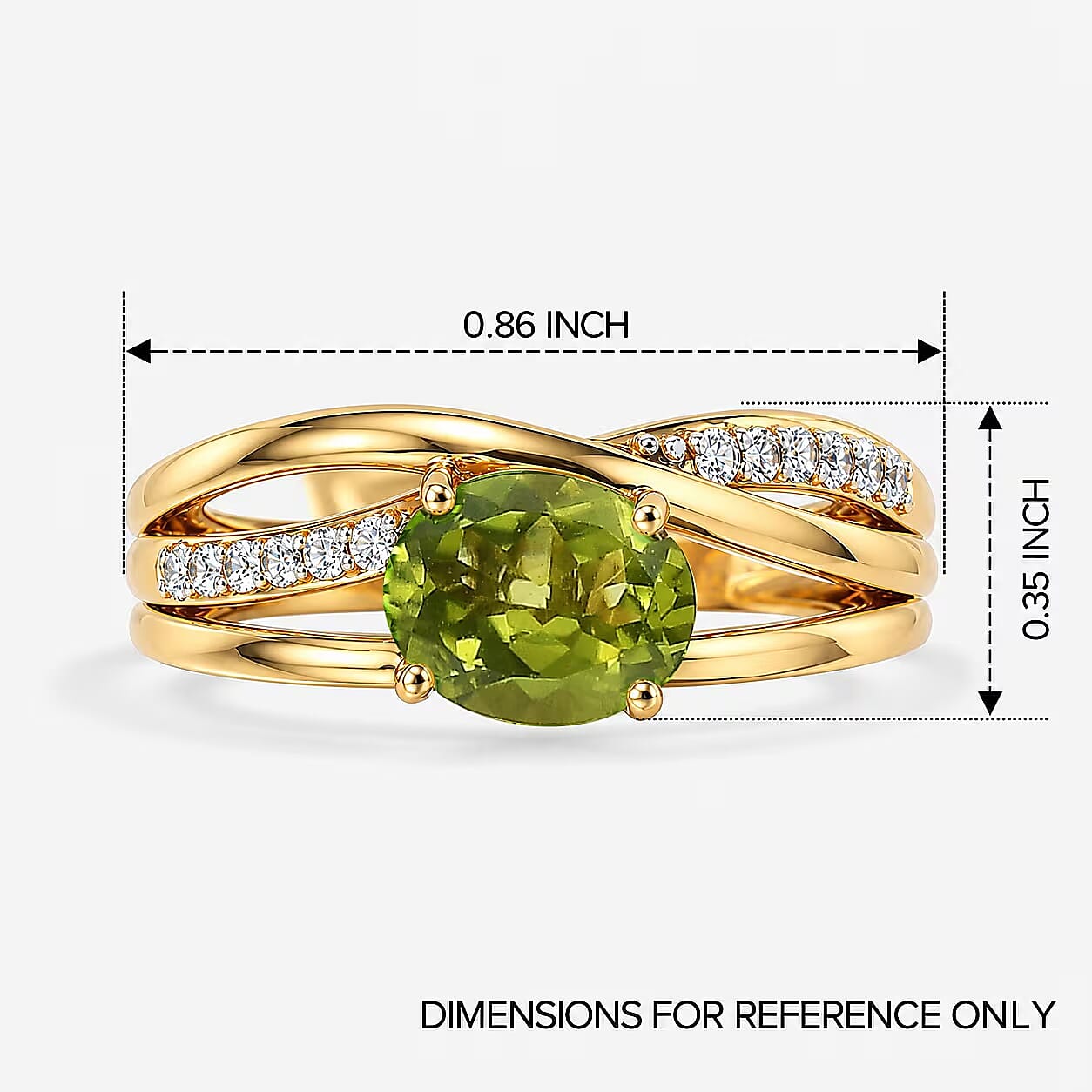 D'Joy Hebei Peridot and White Zircon 1.60 ctw Ring in 18K Vermeil Yellow Gold Over Sterling Silver (Size 10.0)
