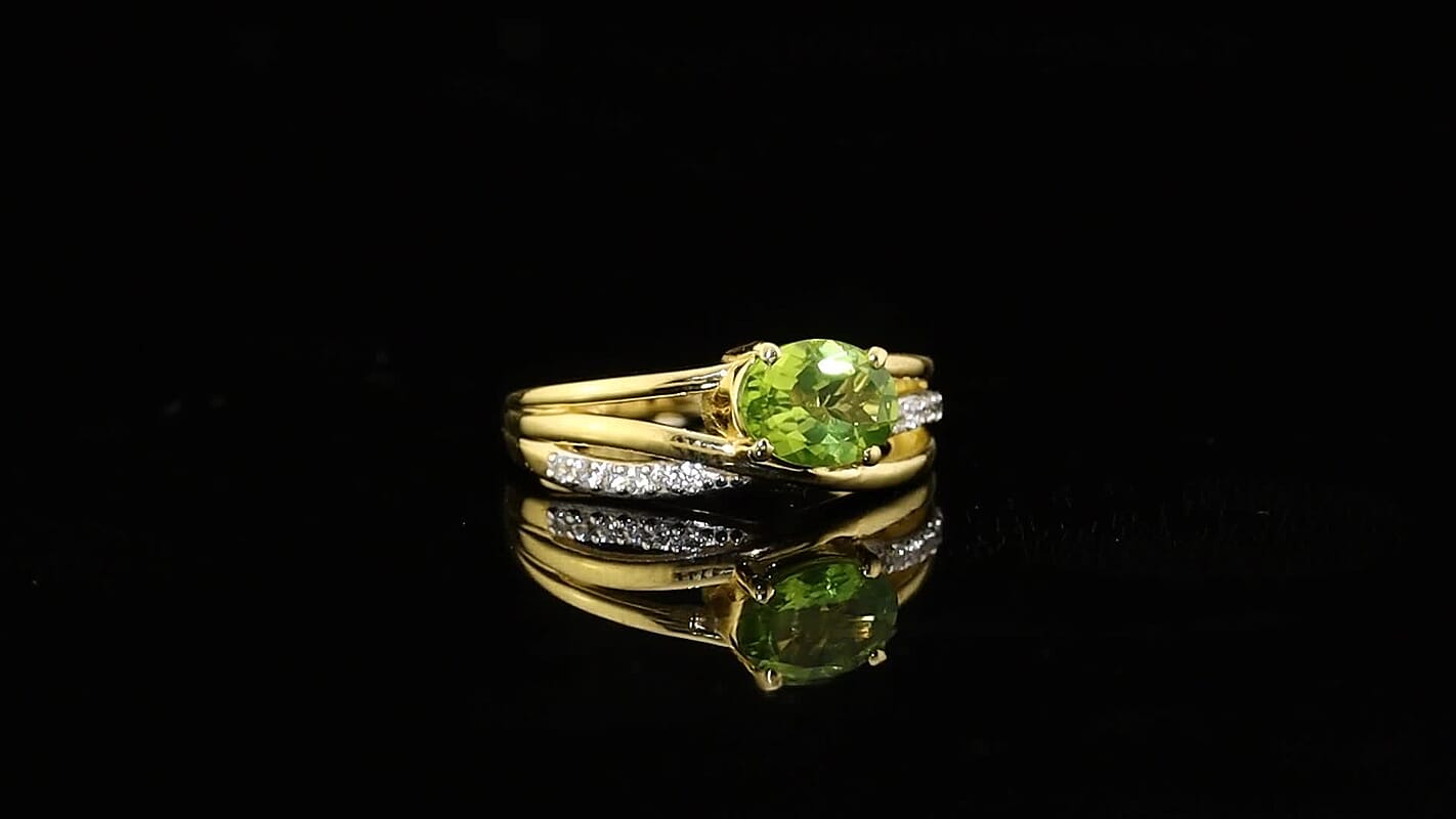 D''Joy Hebei Peridot, White Zircon Ring in 18K Vermeil YG Over Sterling Silver (Size 9.0) 1.60 ctw