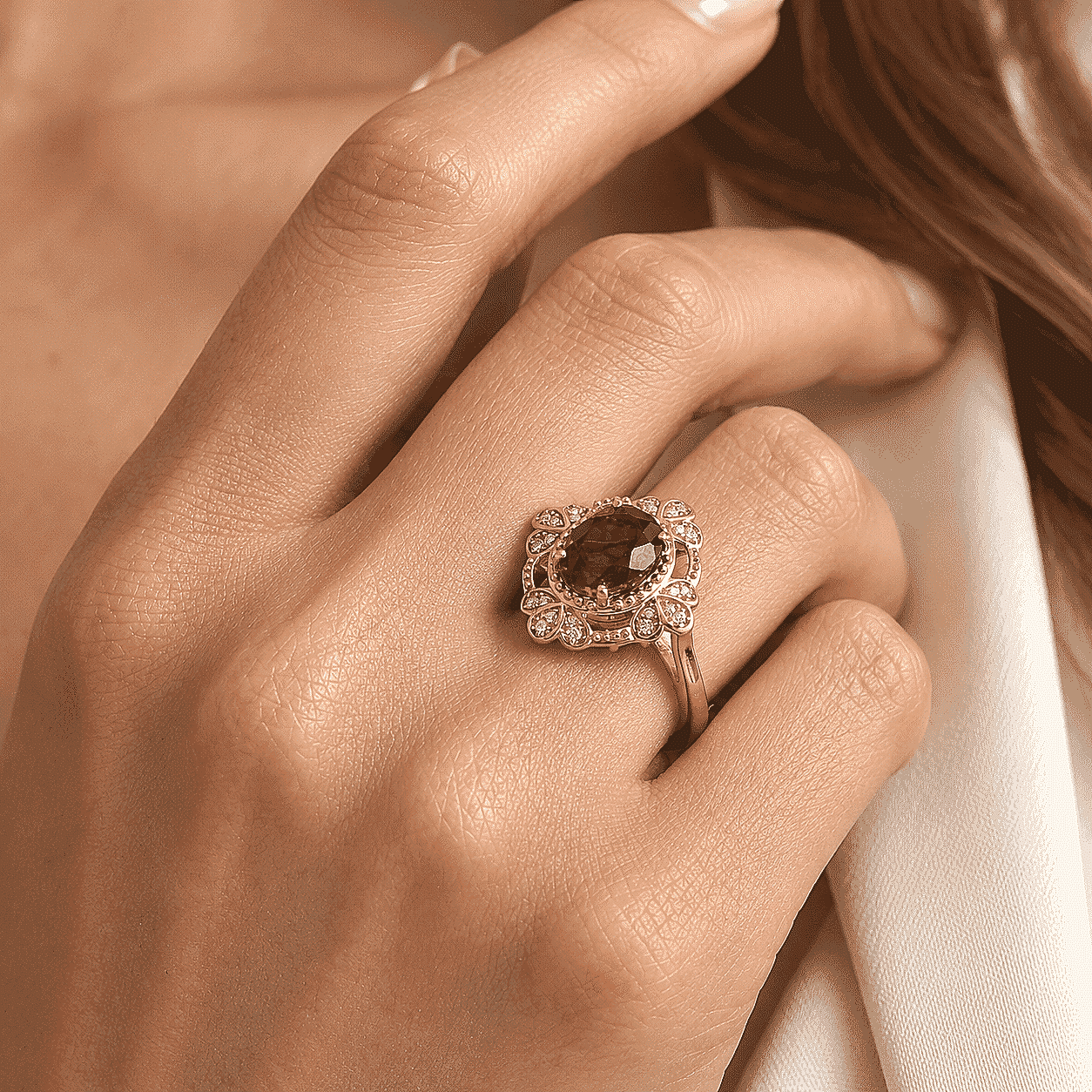 EverTrue Premium Red Citrine and Moissanite 2.70 ctw Sprout Halo Ring in 18K YG Plated (Size 5.0)