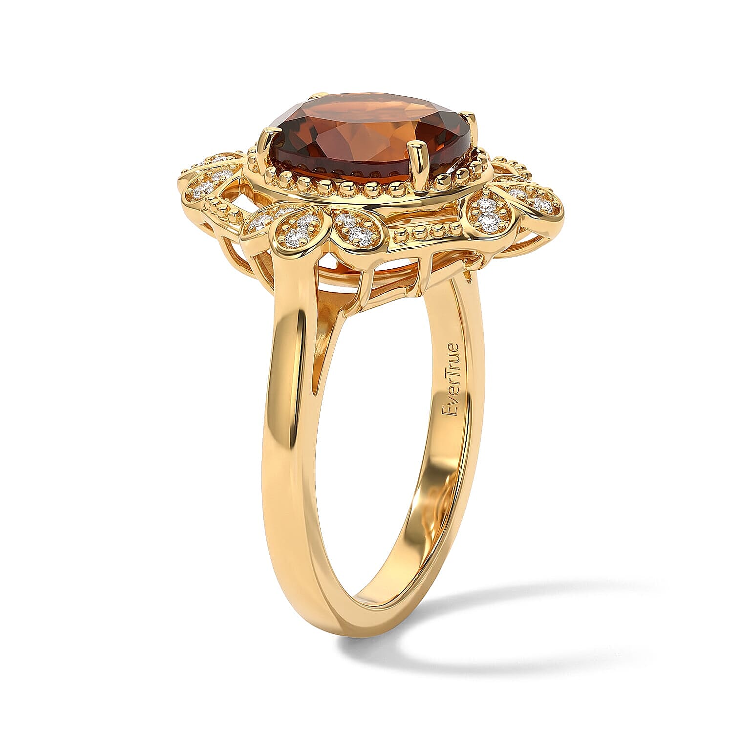EverTrue Premium Red Citrine and Moissanite 2.70 ctw Sprout Halo Ring in 18K YG Plated (Size 5.0)