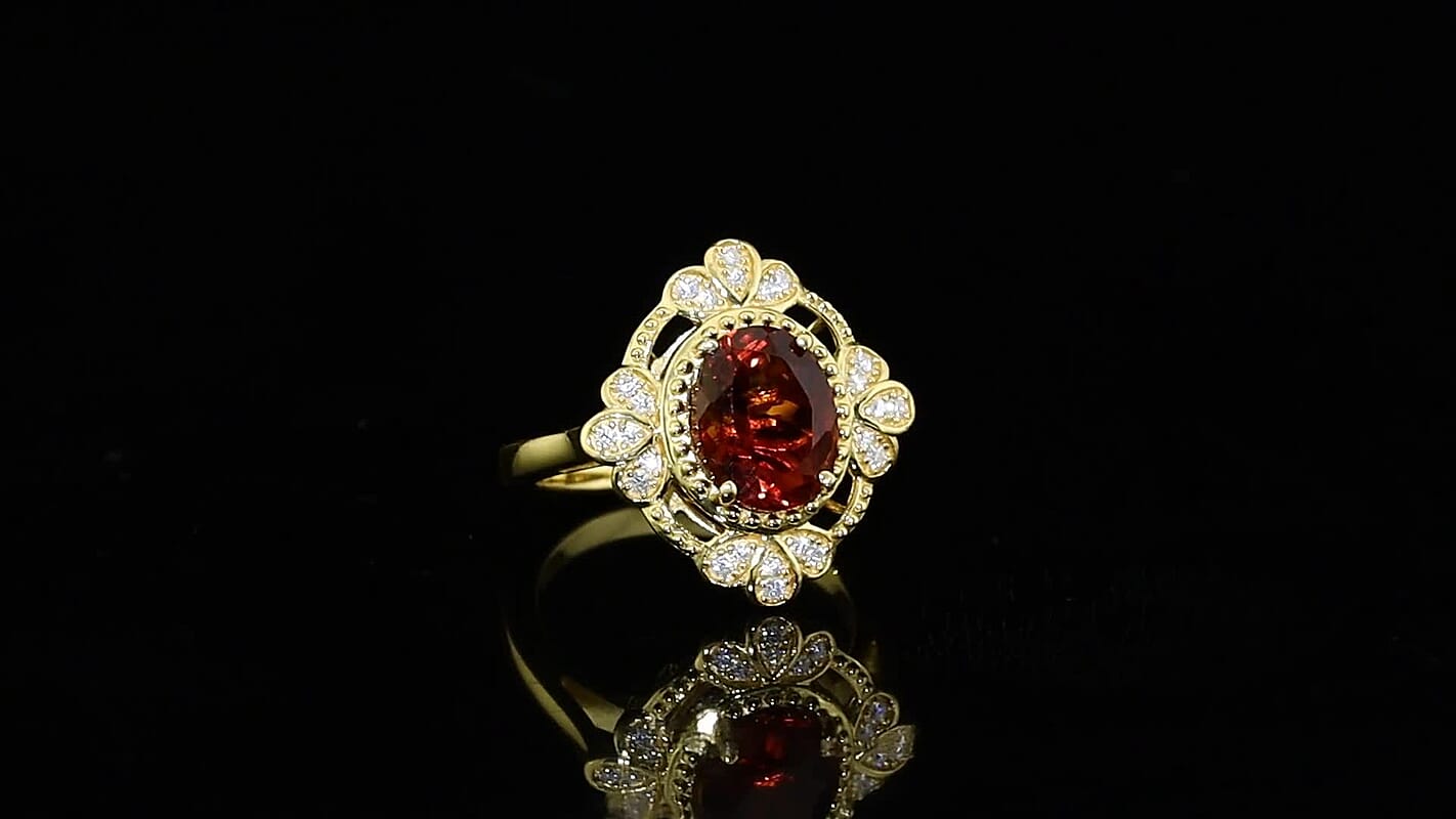 EverTrue Premium Red Citrine and Moissanite 2.70 ctw Ring in 18K YG Plated (Size 7.0)