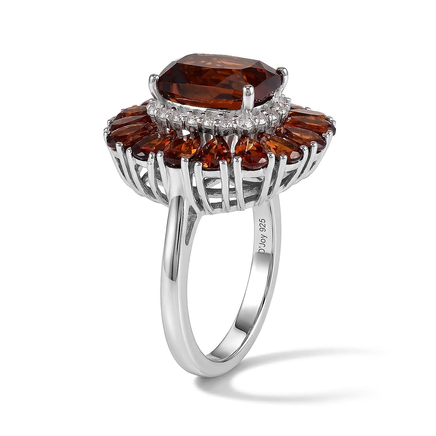 D'Joy Premium Red Citrine and Moissanite 6.65 ctw Scarlet Cascade Ring in Rhodium Over Sterling Silver (Size 6.0)