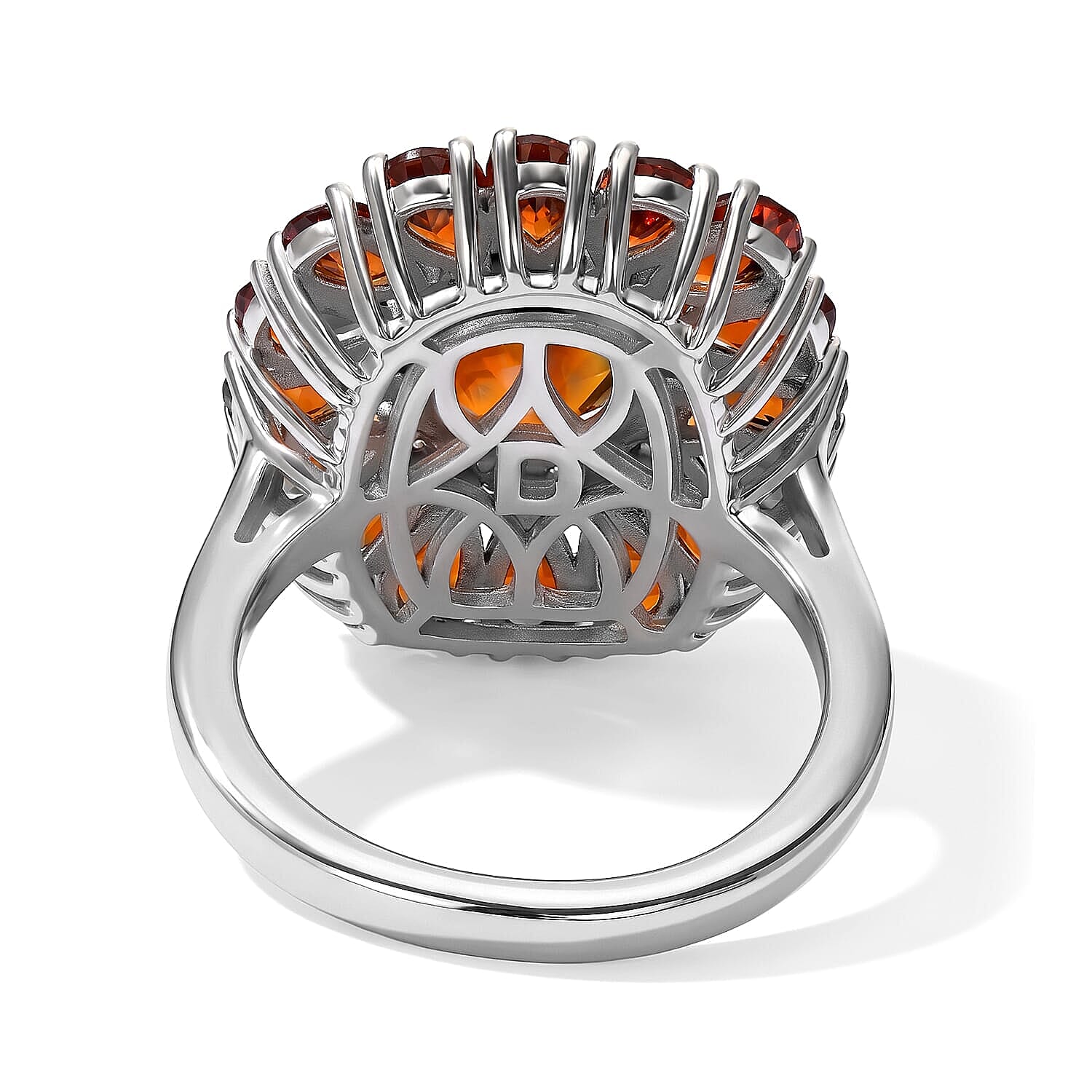 D'Joy Premium Red Citrine and Moissanite 6.65 ctw Scarlet Cascade Ring in Rhodium Over Sterling Silver (Size 6.0)
