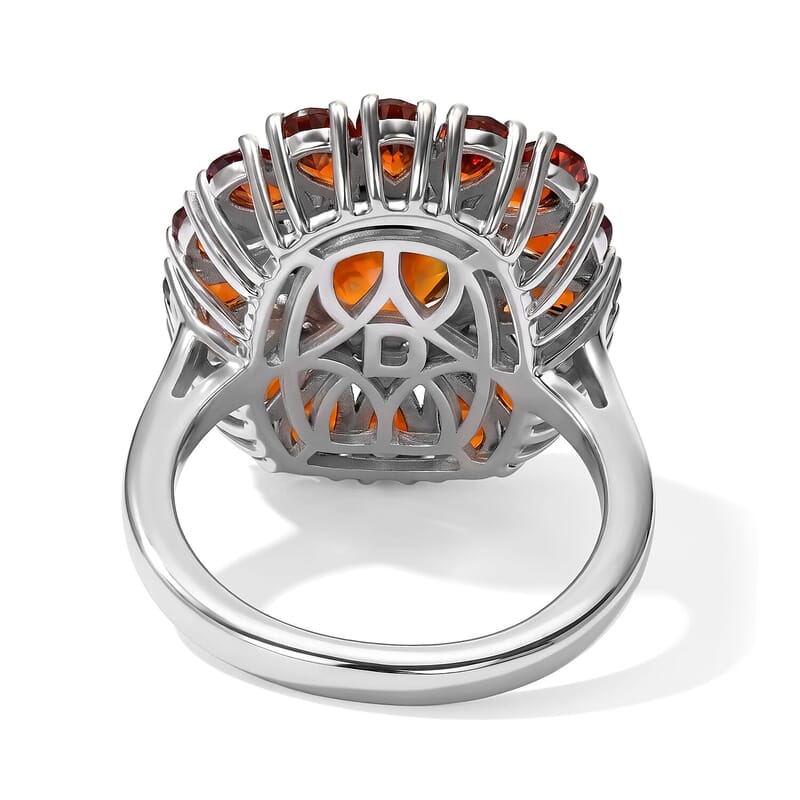 D'Joy Premium Red Citrine and Moissanite 6.65 ctw Scarlet Cascade Ring in Rhodium Over Sterling Silver (Size 6.0)