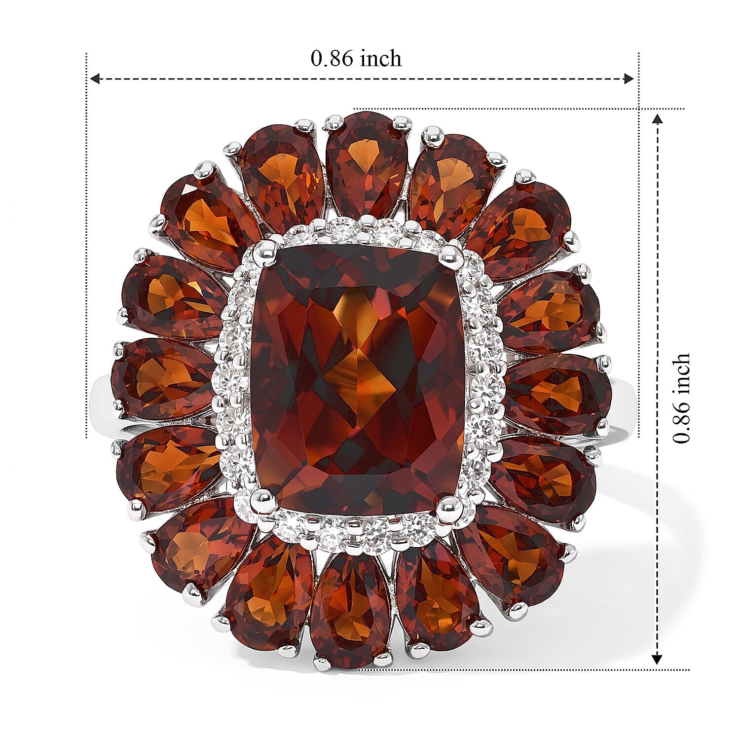 D'Joy Premium Red Citrine and Moissanite 6.65 ctw Scarlet Cascade Ring in Rhodium Over Sterling Silver (Size 6.0)