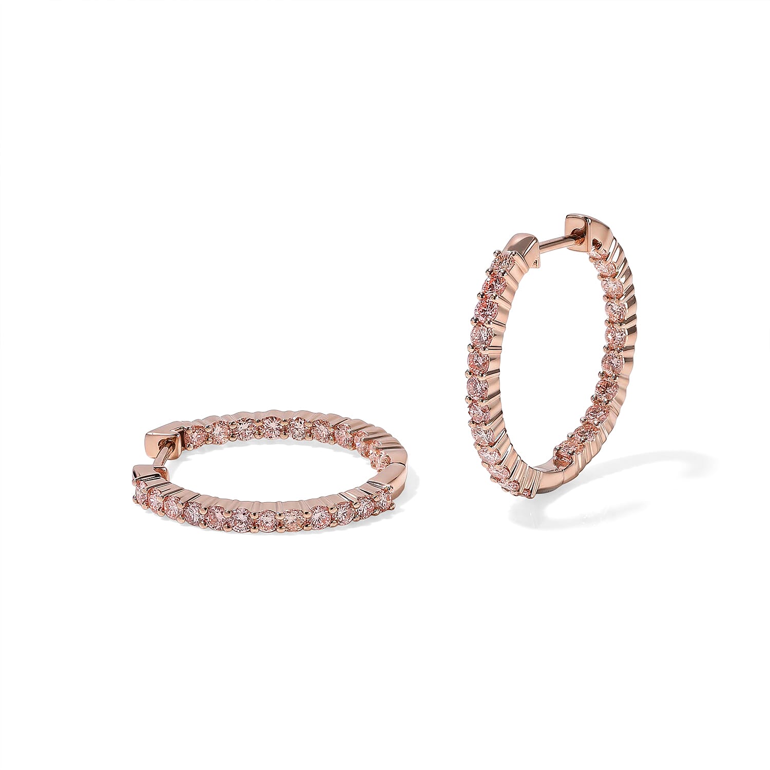 Doorbuster Luxuriant Lab Grown Pink Diamond (IR) SI 1.50 ctw Hoop Earrings in 18K Vermeil Rose Gold Over Sterling Silver