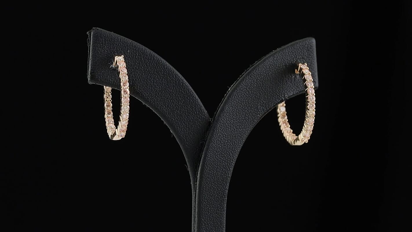 Doorbuster Luxuriant Lab Grown Pink Diamond (IR) SI 1.50 ctw Hoop Earrings in 18K Vermeil Rose Gold Over Sterling Silver