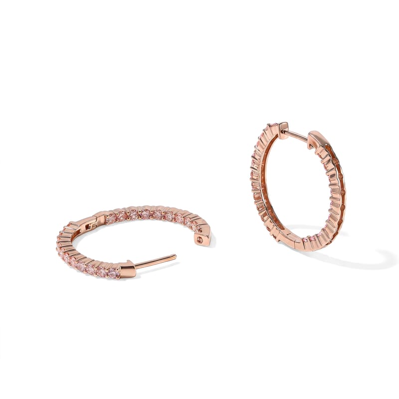 Doorbuster Luxuriant Lab Grown Pink Diamond (IR) SI 1.50 ctw Hoop Earrings in 18K Vermeil Rose Gold Over Sterling Silver