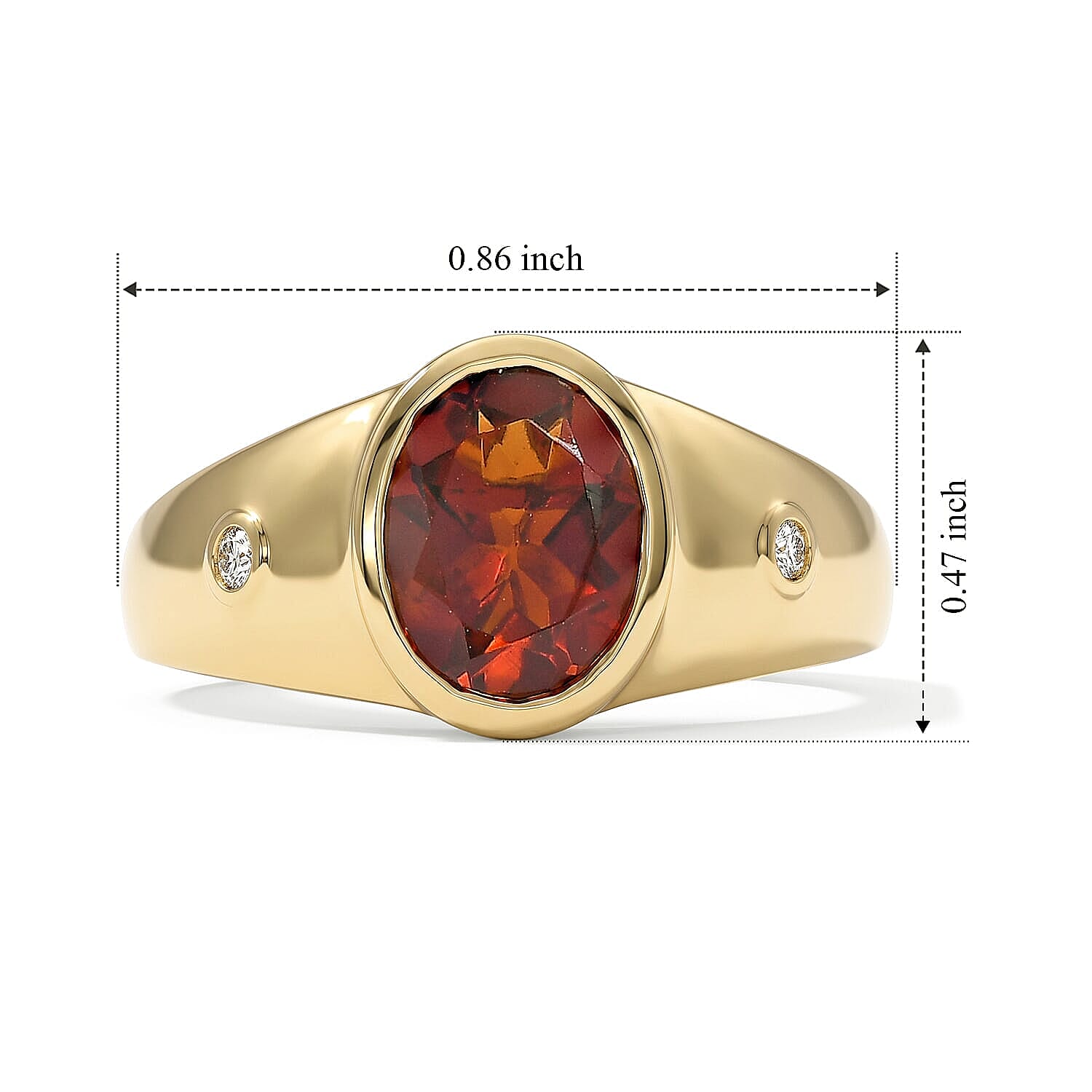 Premium Red Citrine and Luxuriant Lab Grown Diamond (SI) 1.70 ctw Ring in 18K Vermeil Yellow Gold Over Sterling Silver (Size 6.0)