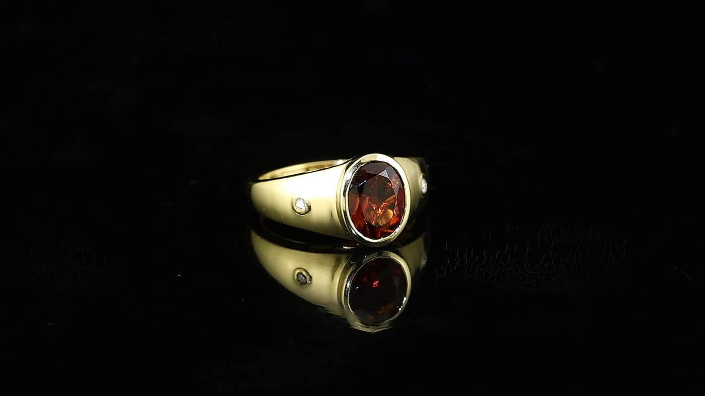 Premium Red Citrine, Luxuriant Lab Grown Diamond (SI) Ring in 18K Vermeil YG Over Sterling Silver (Size 10.0) 1.70 ctw