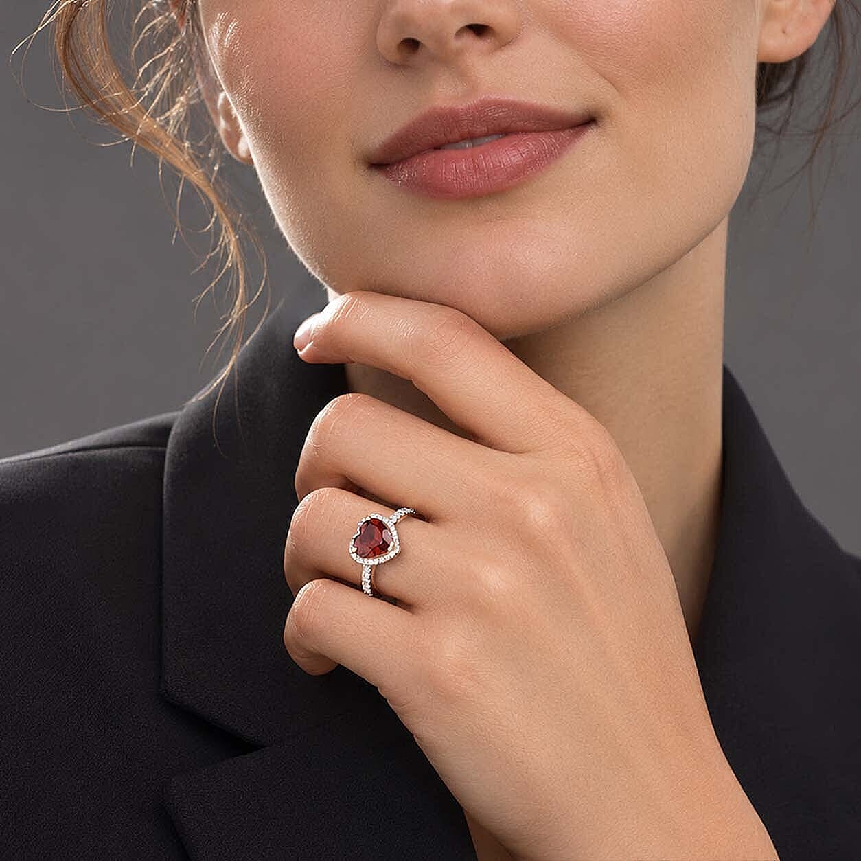 D'Joy AAA Red Citrine and Moissanite 3.75 ctw Rosebud Cluster Heart Ring in 18K Vermeil Yellow Gold Over Sterling Silver (Size 6.0)