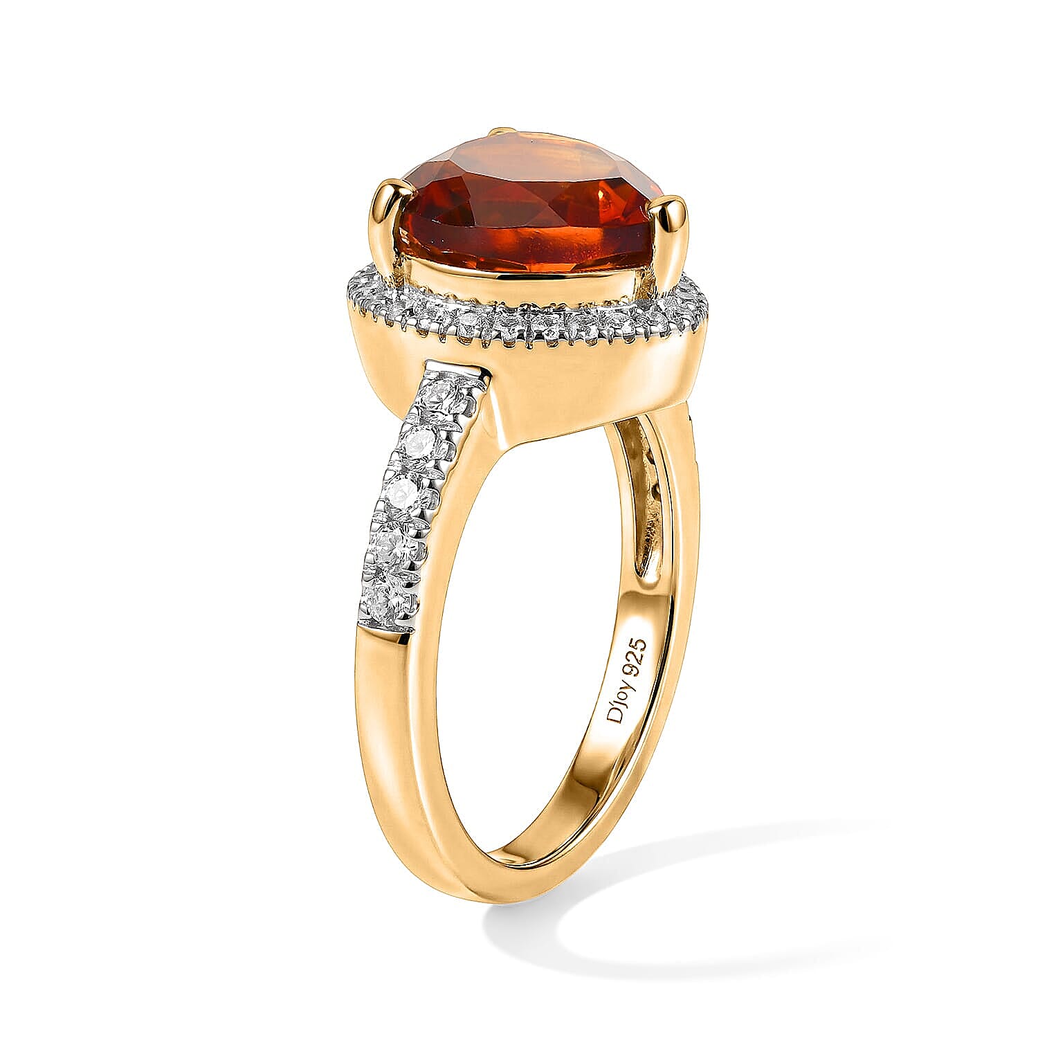 D'Joy AAA Red Citrine and Moissanite 3.75 ctw Rosebud Cluster Heart Ring in 18K Vermeil Yellow Gold Over Sterling Silver (Size 6.0)