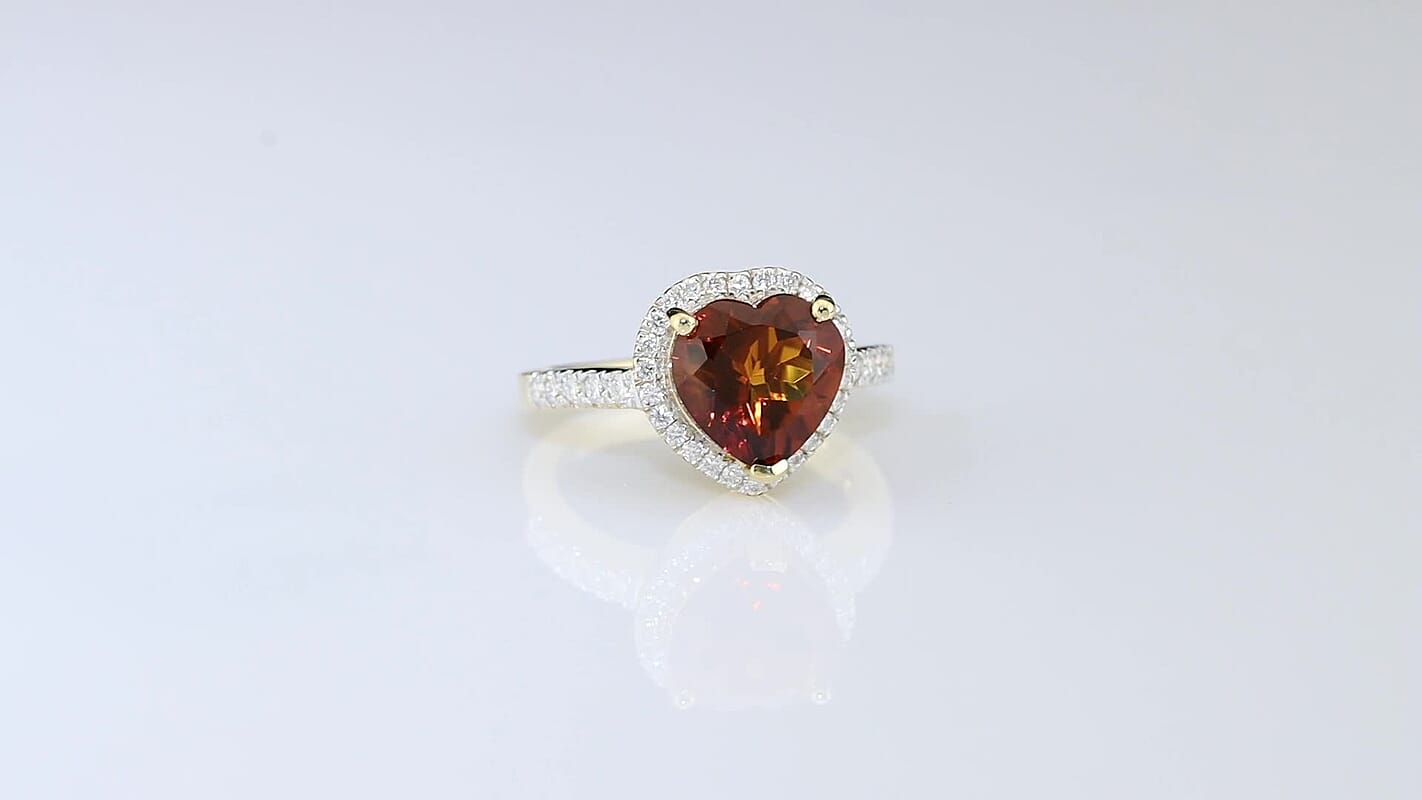 D''Joy AAA Red Citrine and Moissanite 3.75 ctw Ring in 18K Vermeil Yellow Gold Over Sterling Silver (Size 7.0)