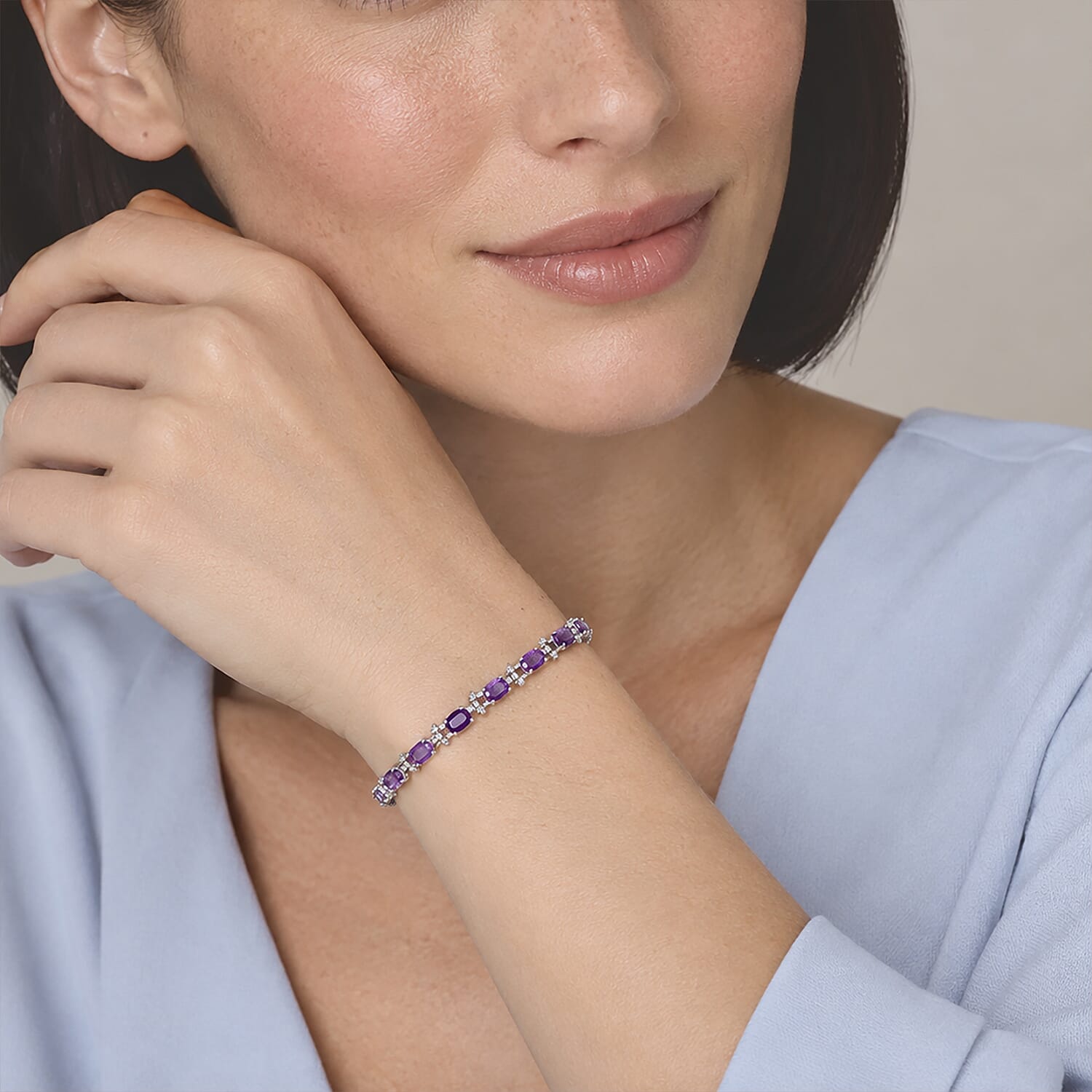 Doorbuster EverTrue African Amethyst 7.00 ctw Line Bracelet in Stainless Steel (7.25 In)